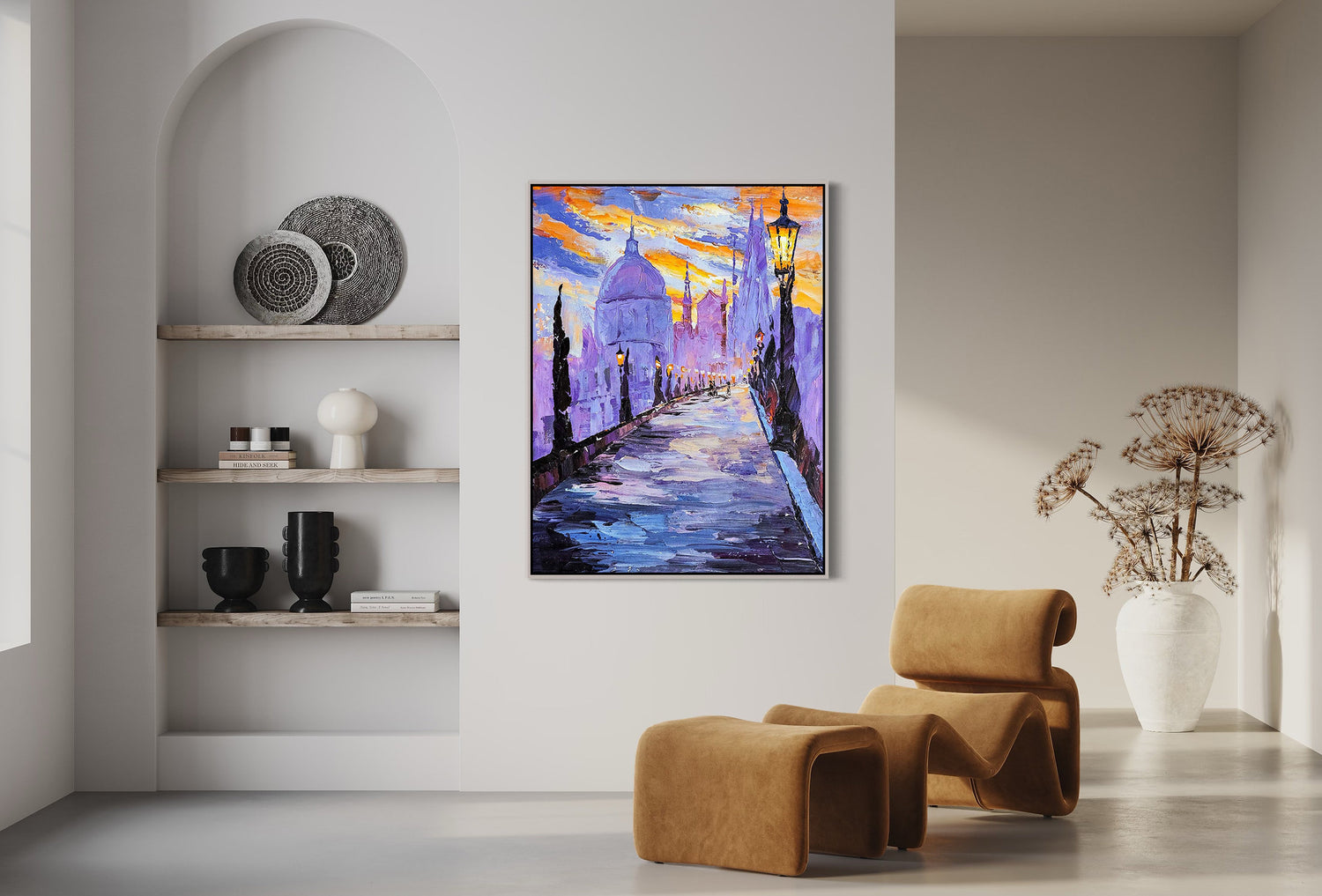 a painting of a city street at night