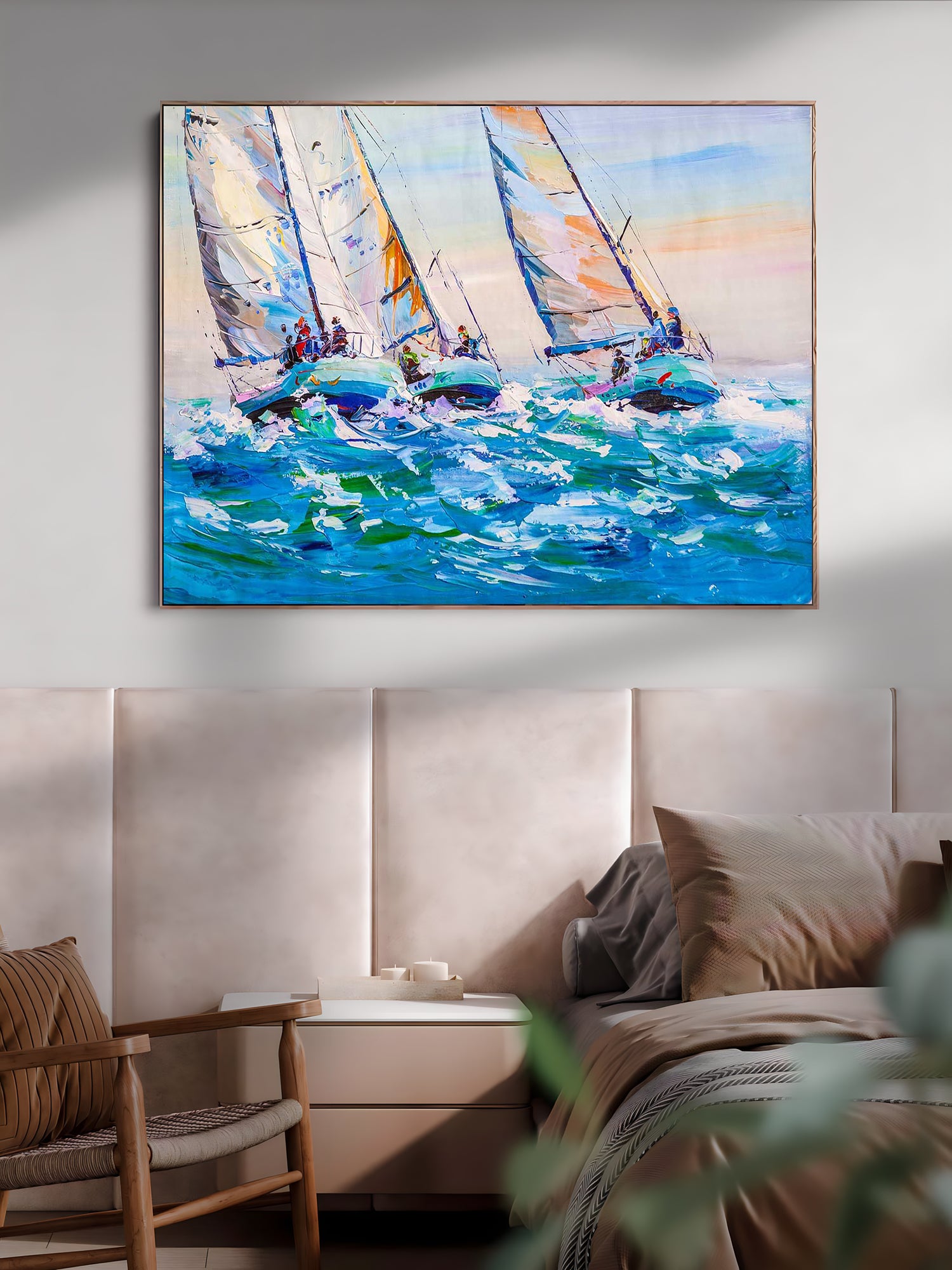 a painting of a sailboat in the ocean