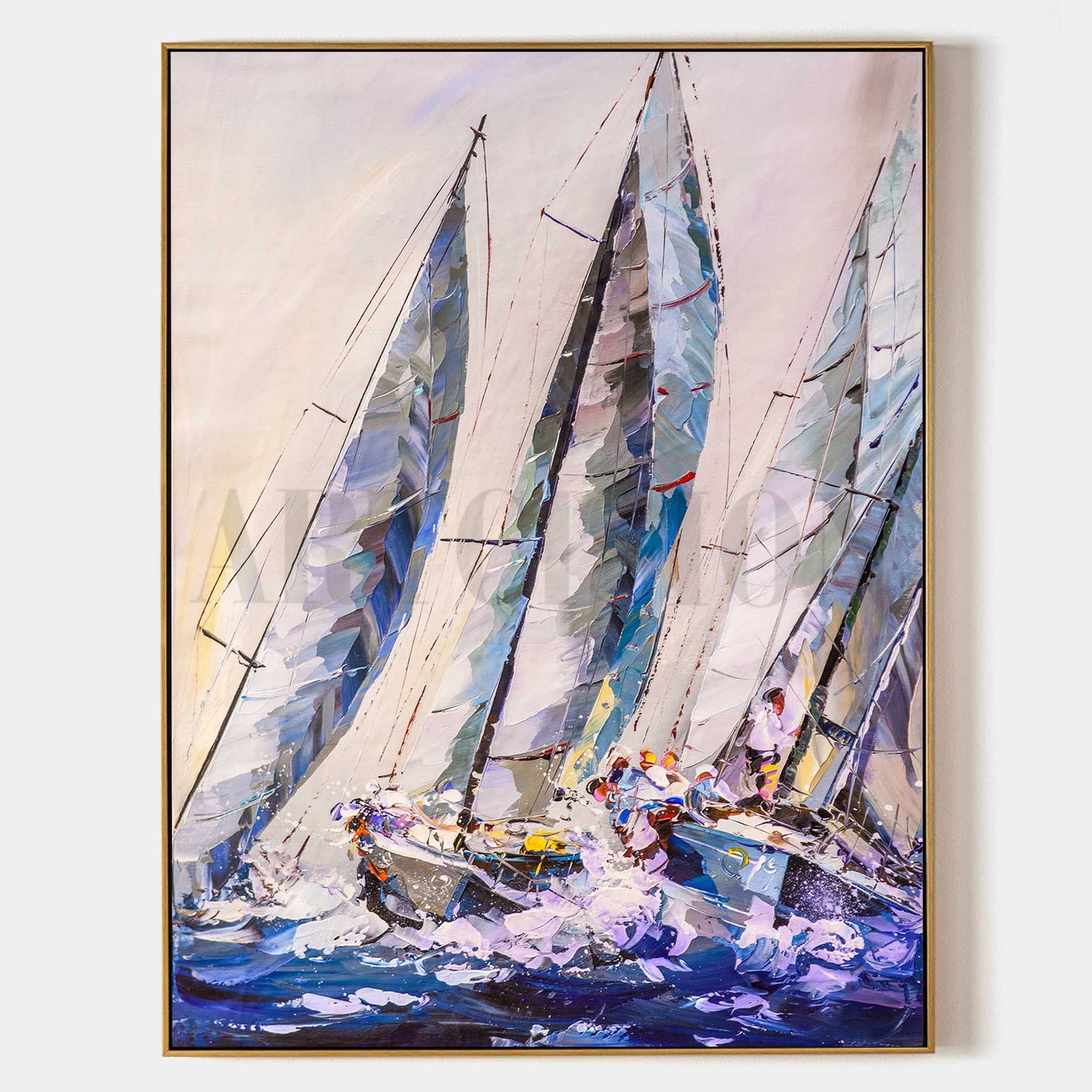 a painting of a sailboat in the ocean