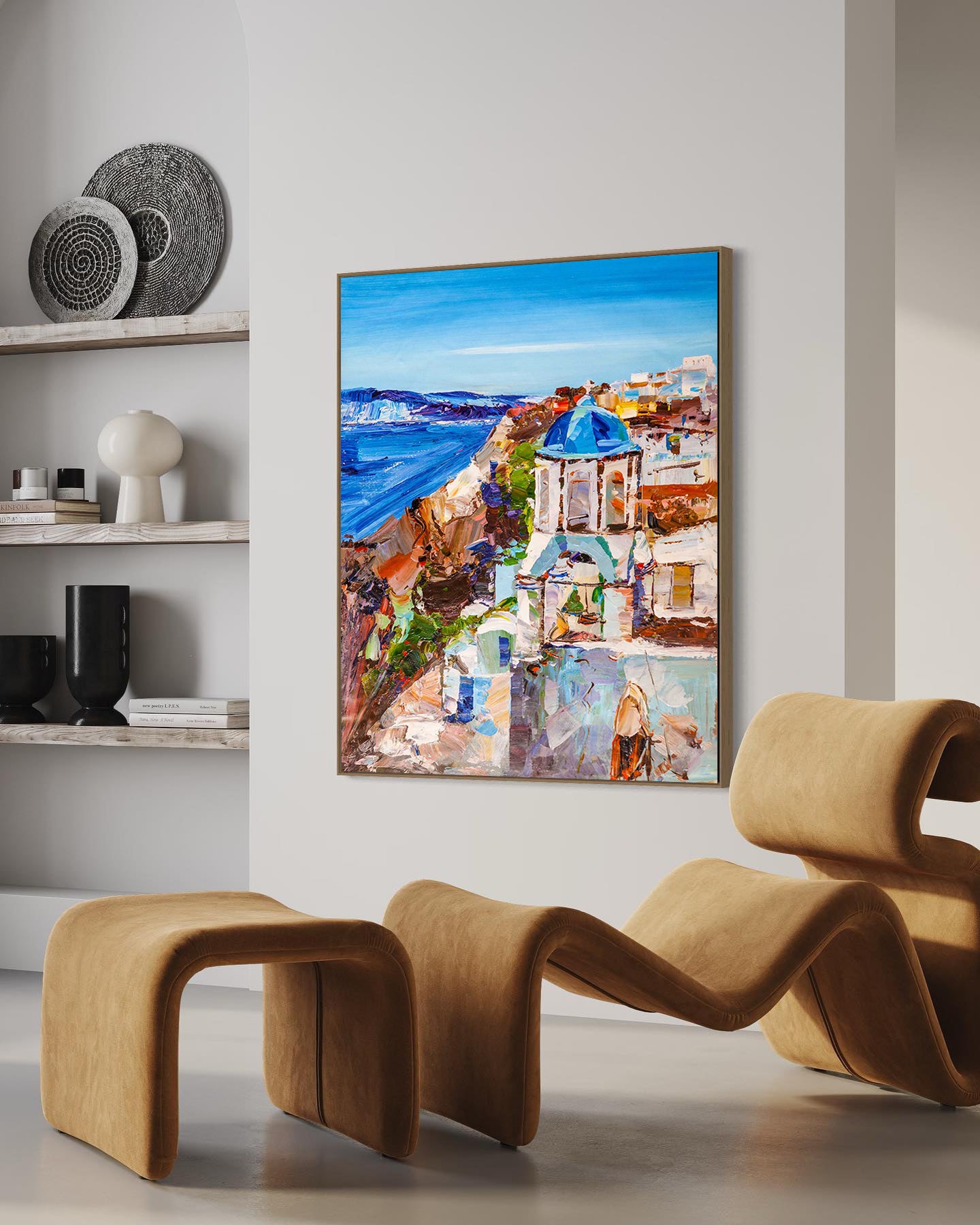 a painting hanging on the wall of a living room