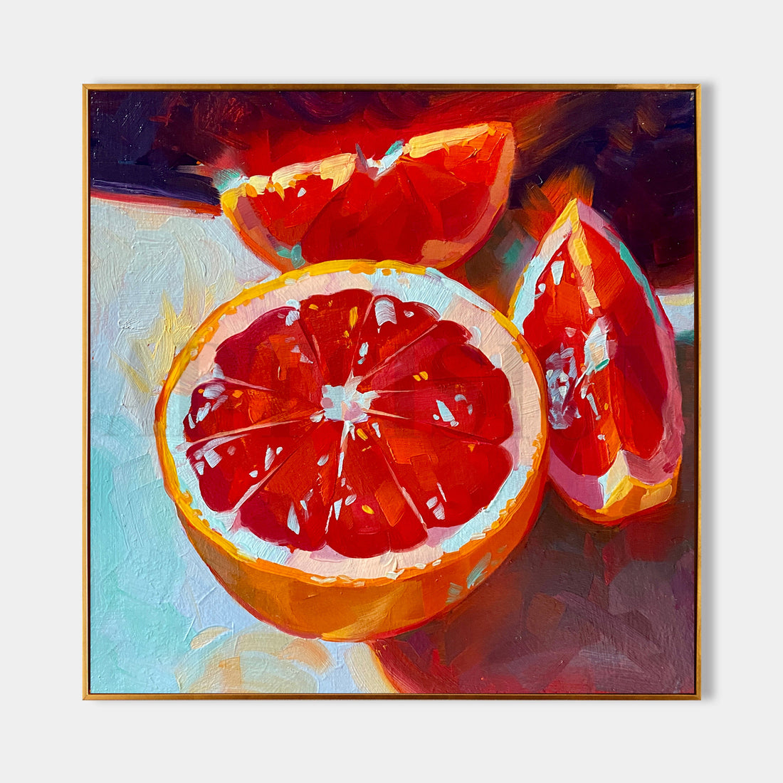 a painting of a grapefruit cut in half