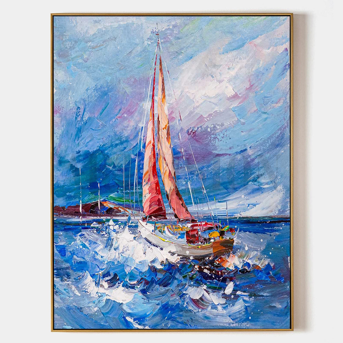 a painting of a sailboat in the ocean