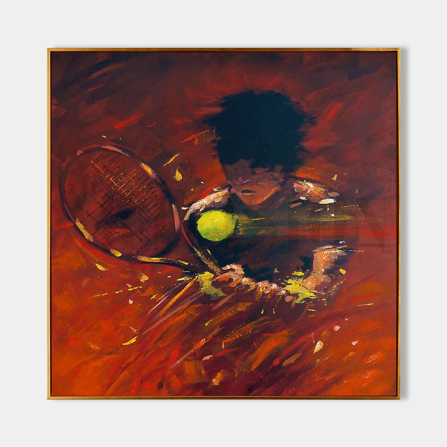 a painting of a tennis player with a racket