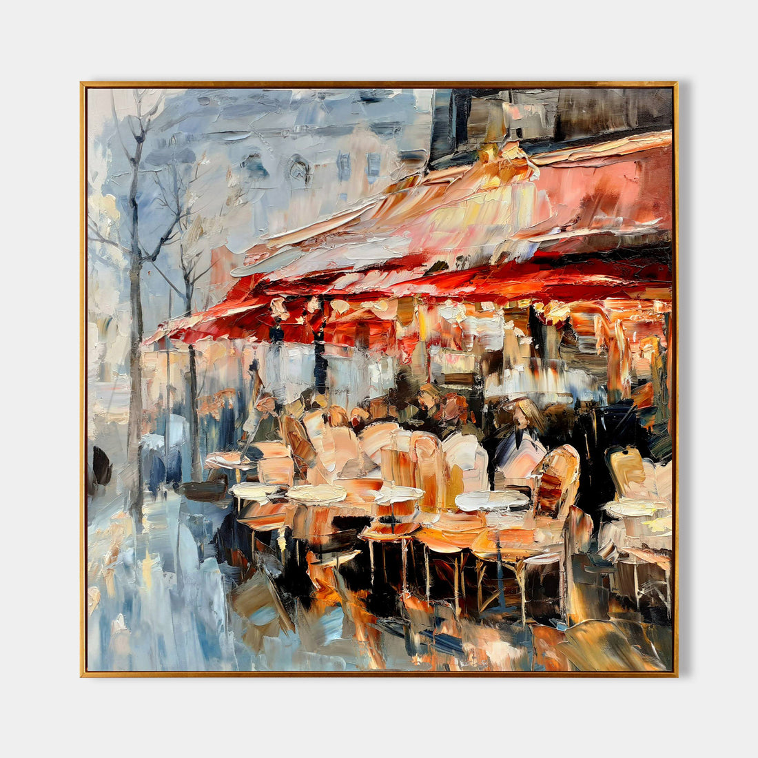 a painting of people sitting at an outdoor cafe