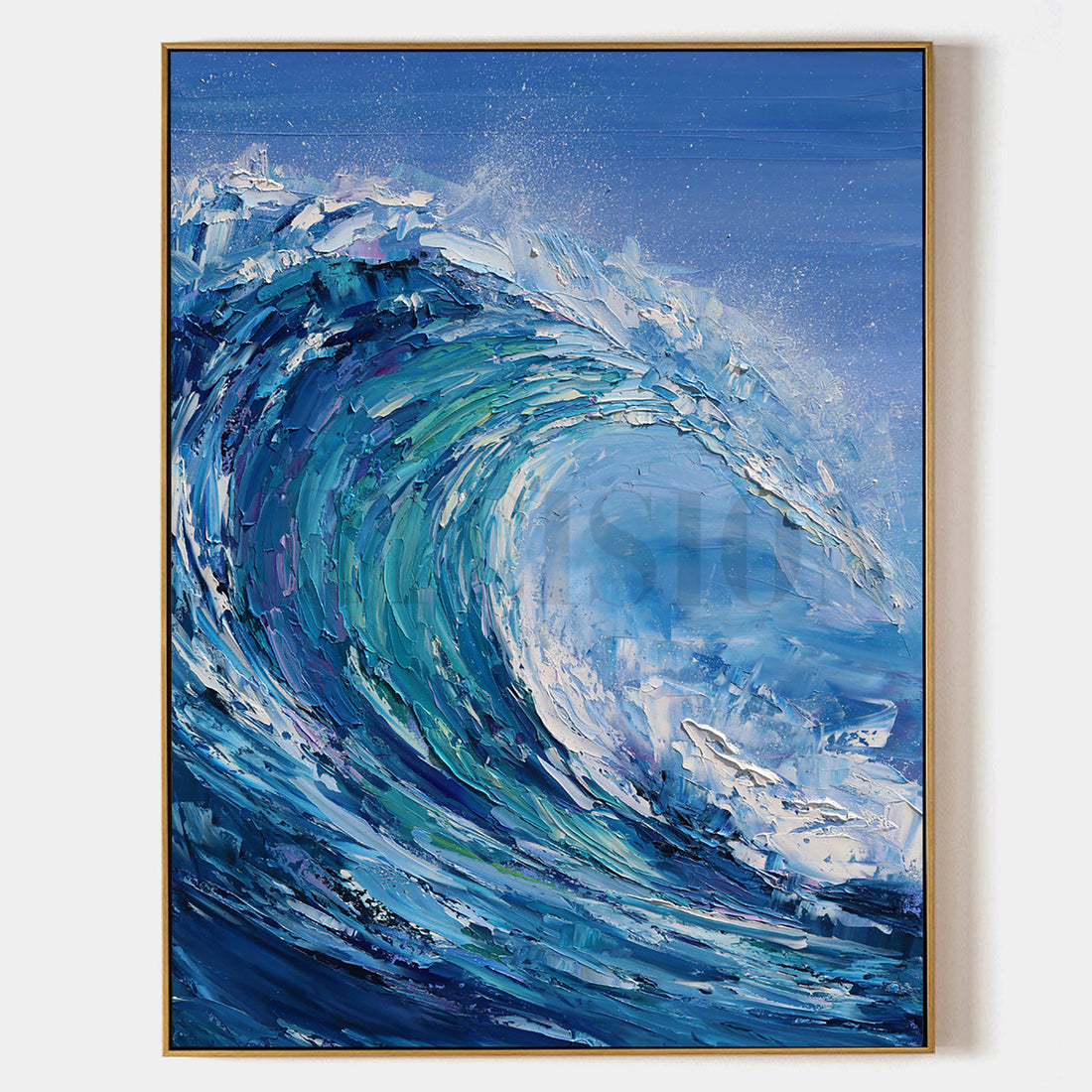 a painting of a blue wave in the ocean