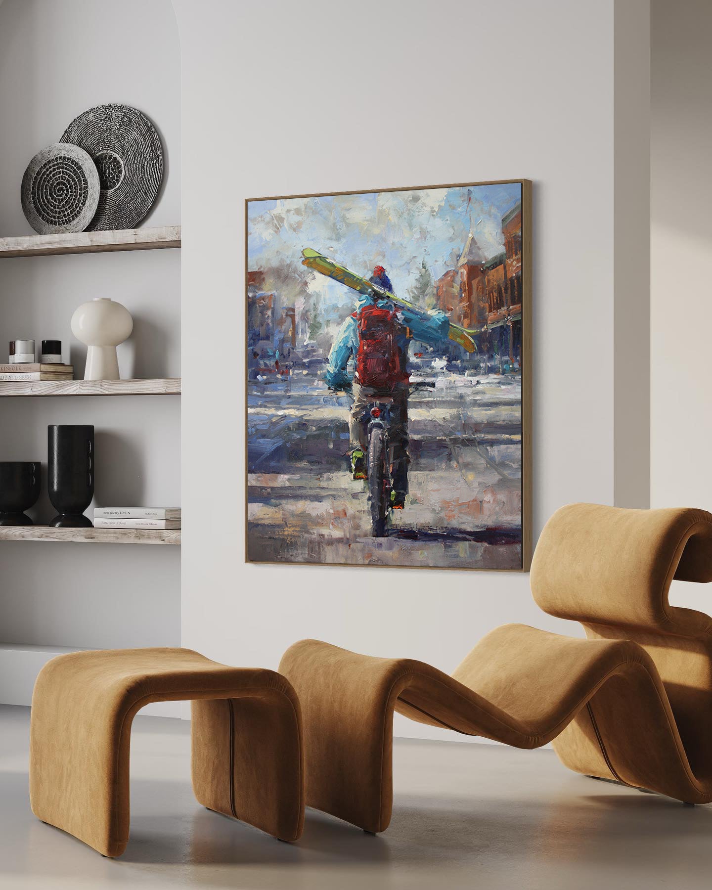 a painting of a person riding a bike