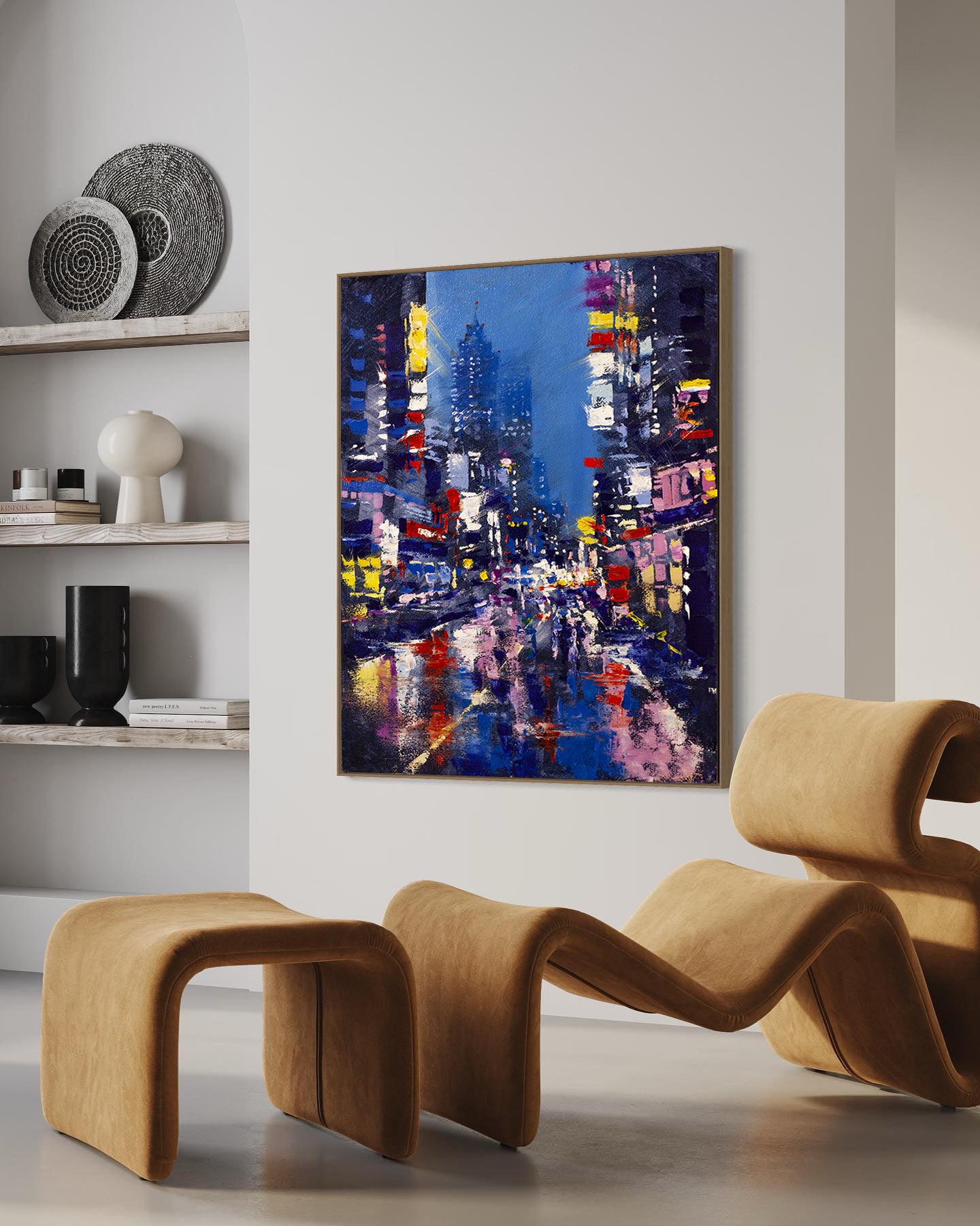 a painting of a city street at night