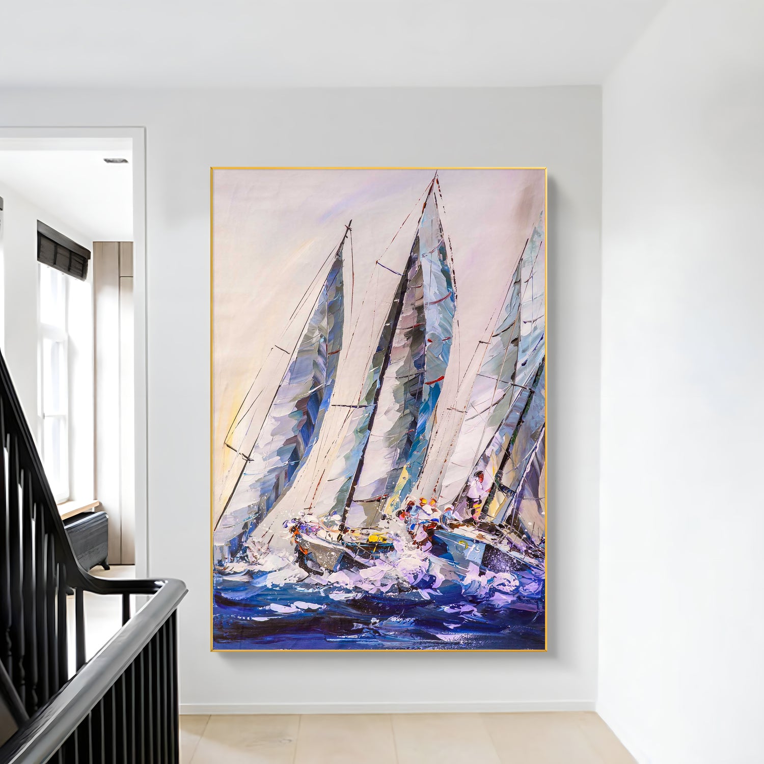 a painting of a sailboat in the ocean