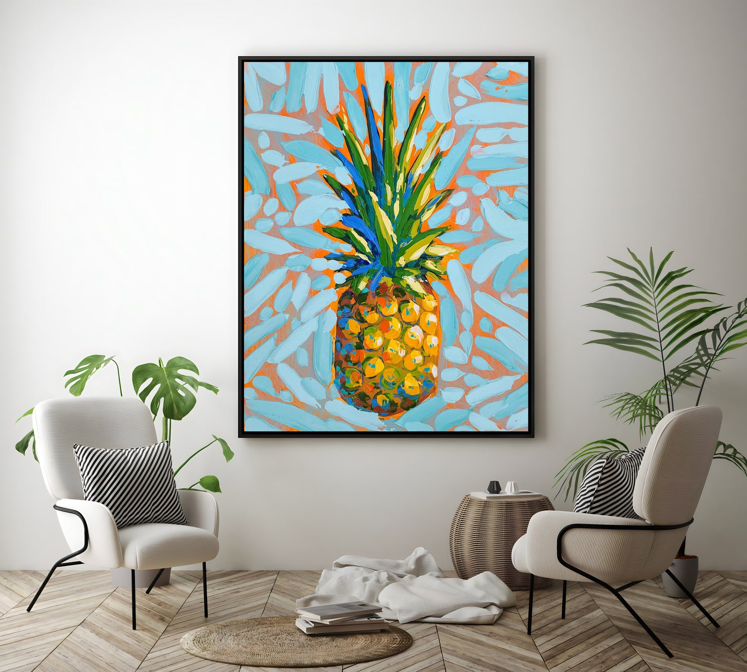 a painting of a pineapple on a wall