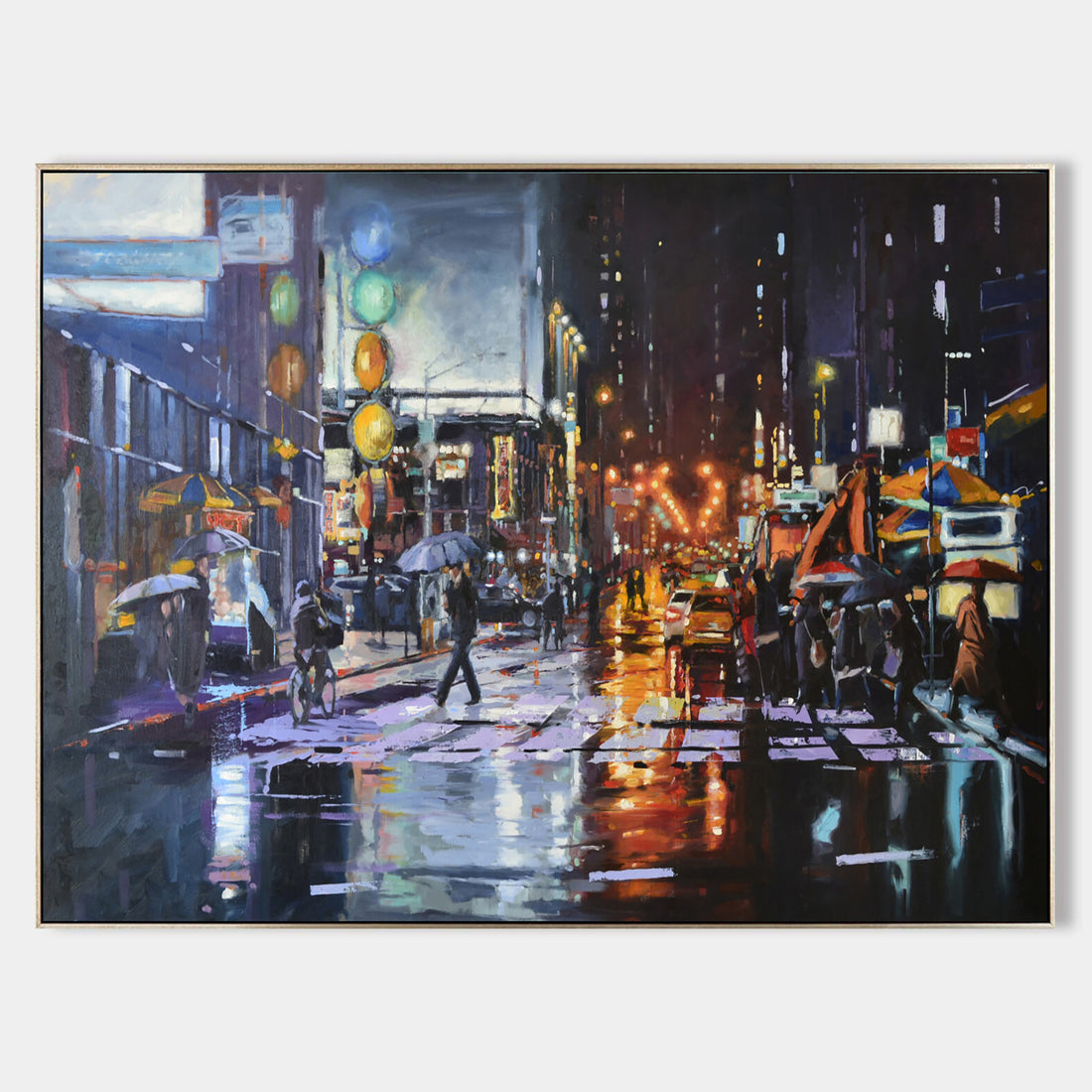 a painting of a city street at night