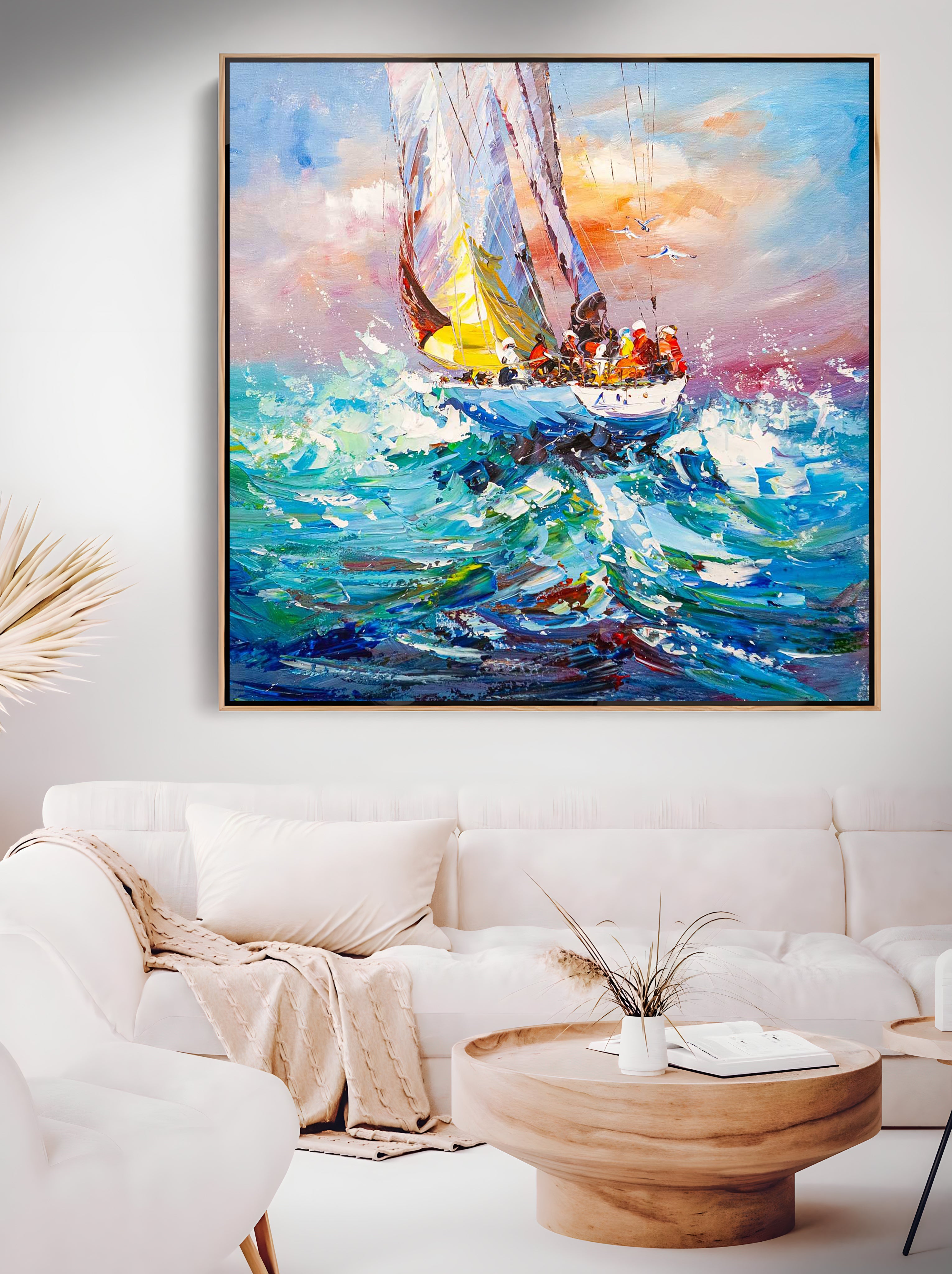 a painting of a sailboat in the ocean