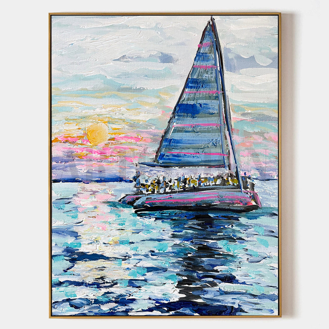 a painting of a sailboat in the ocean