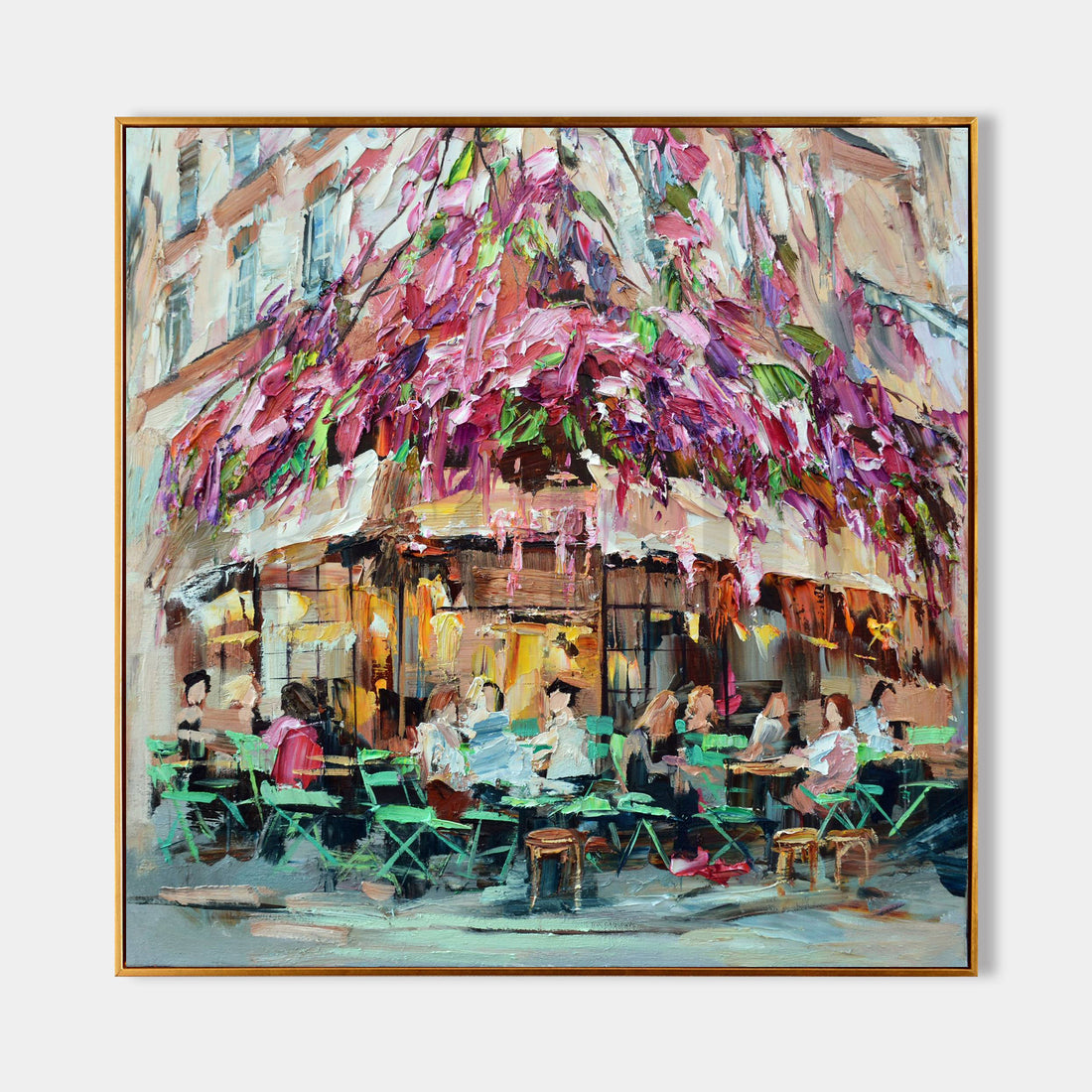 a painting of people sitting at a restaurant