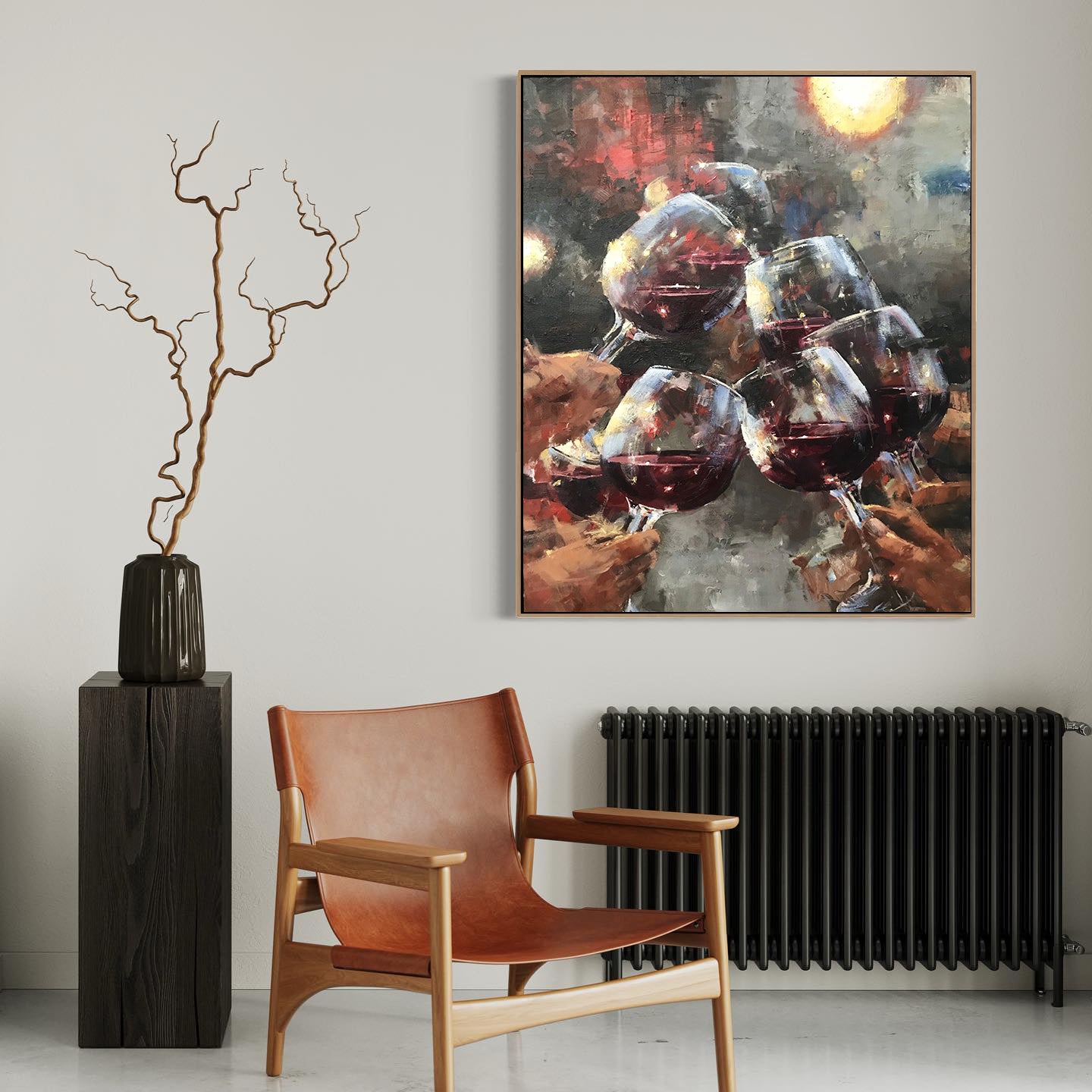 a painting of a bunch of wine glasses hanging on a wall