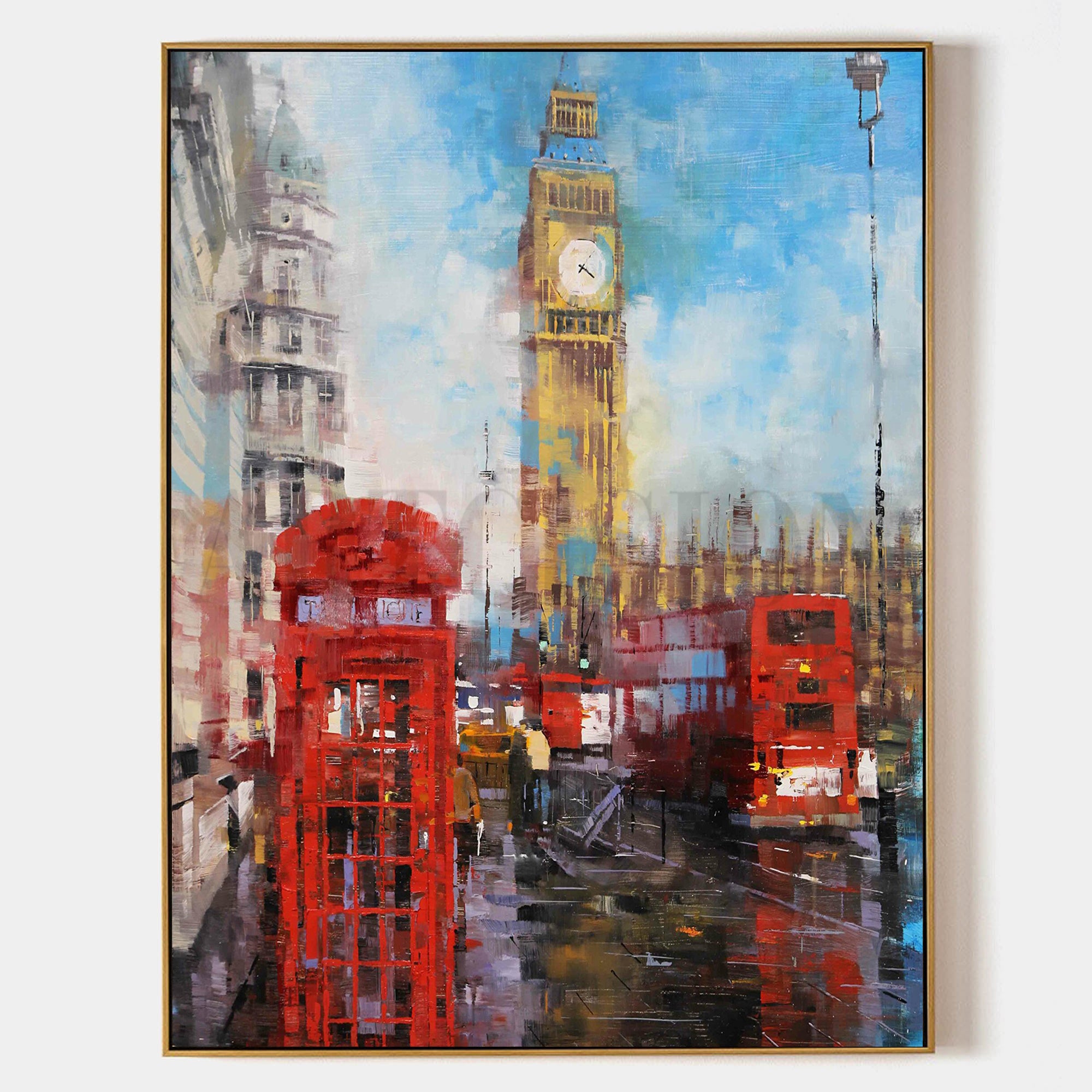 a painting of a city with a clock tower