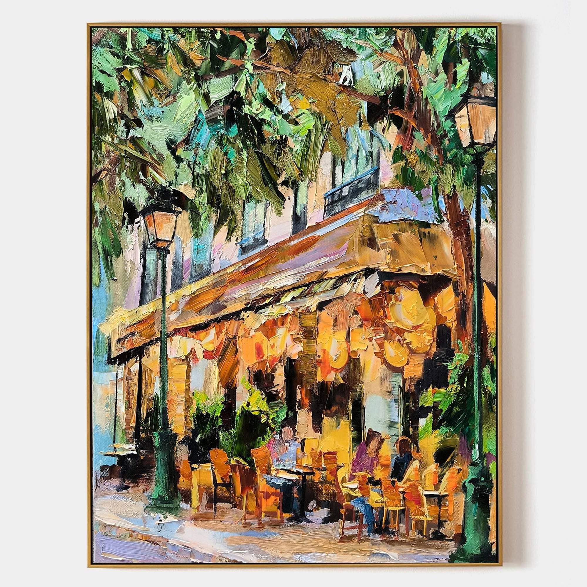 a painting of a cafe on a city street