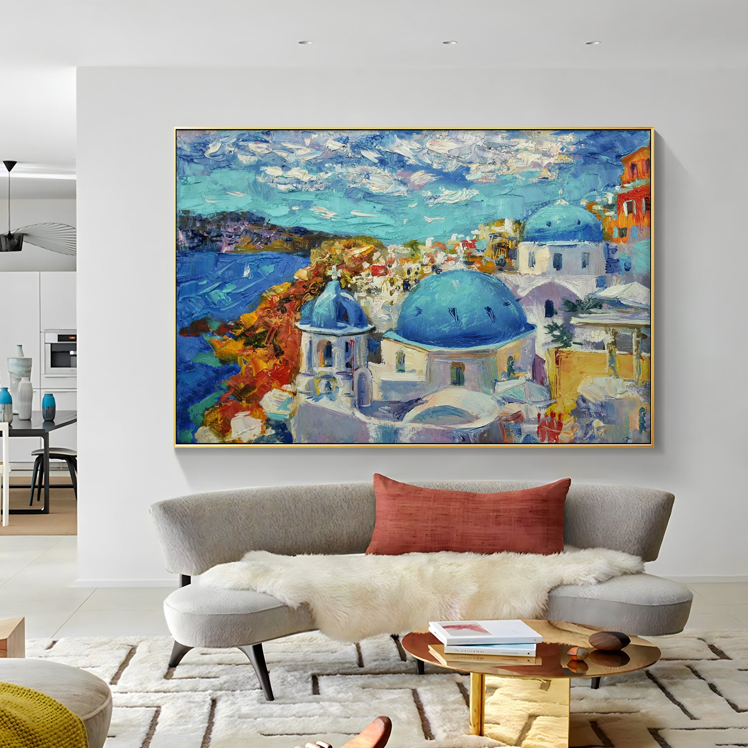 a painting hanging on the wall of a room