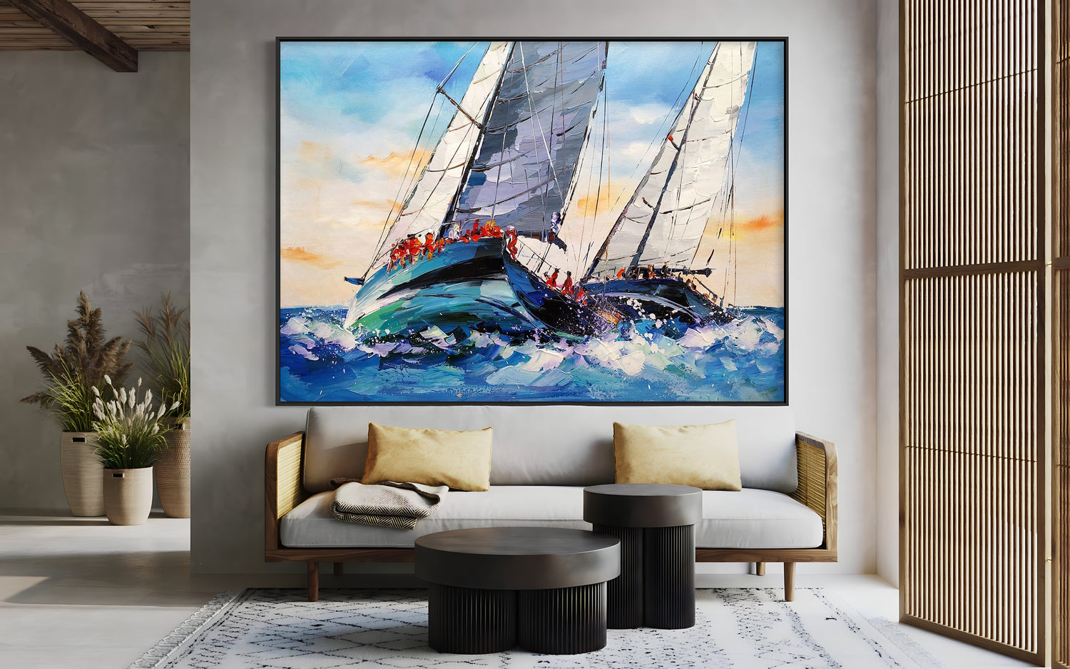a painting of a sailboat in the ocean