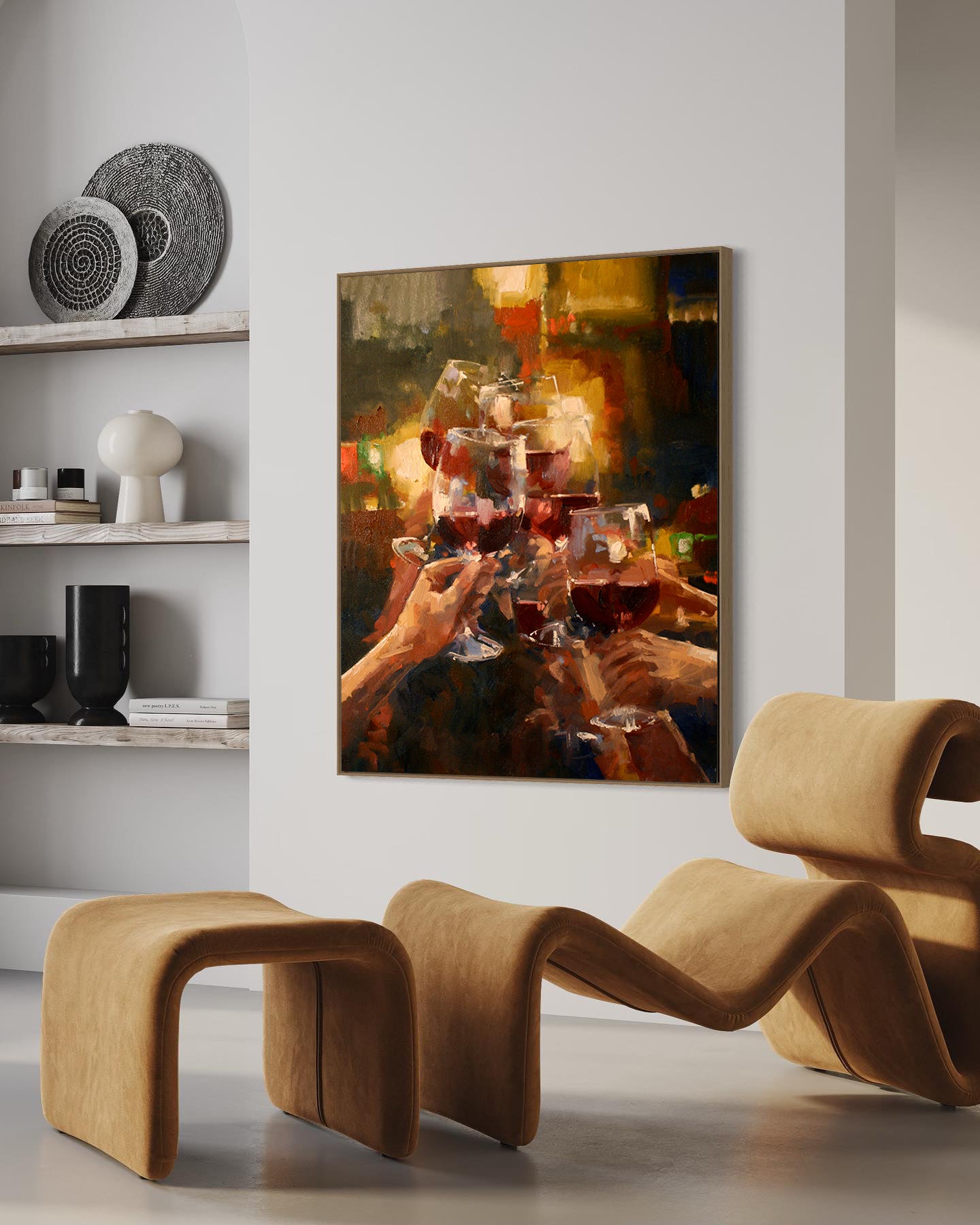 a painting hanging on the wall of a living room