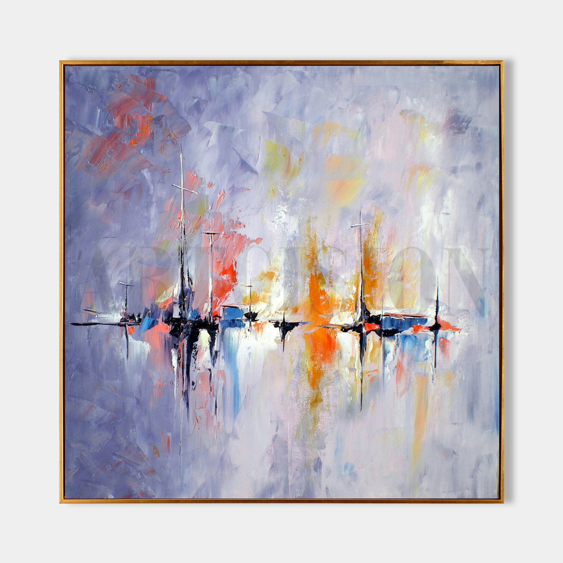 an abstract painting of a cityscape