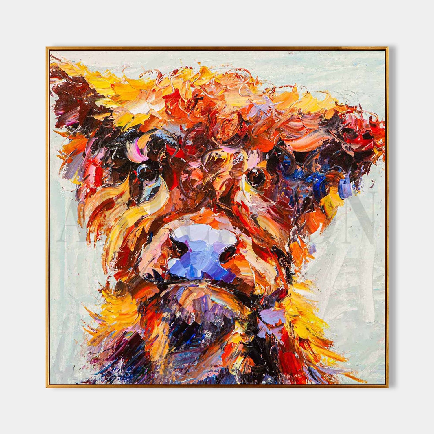 a painting of a brown bear with a white background