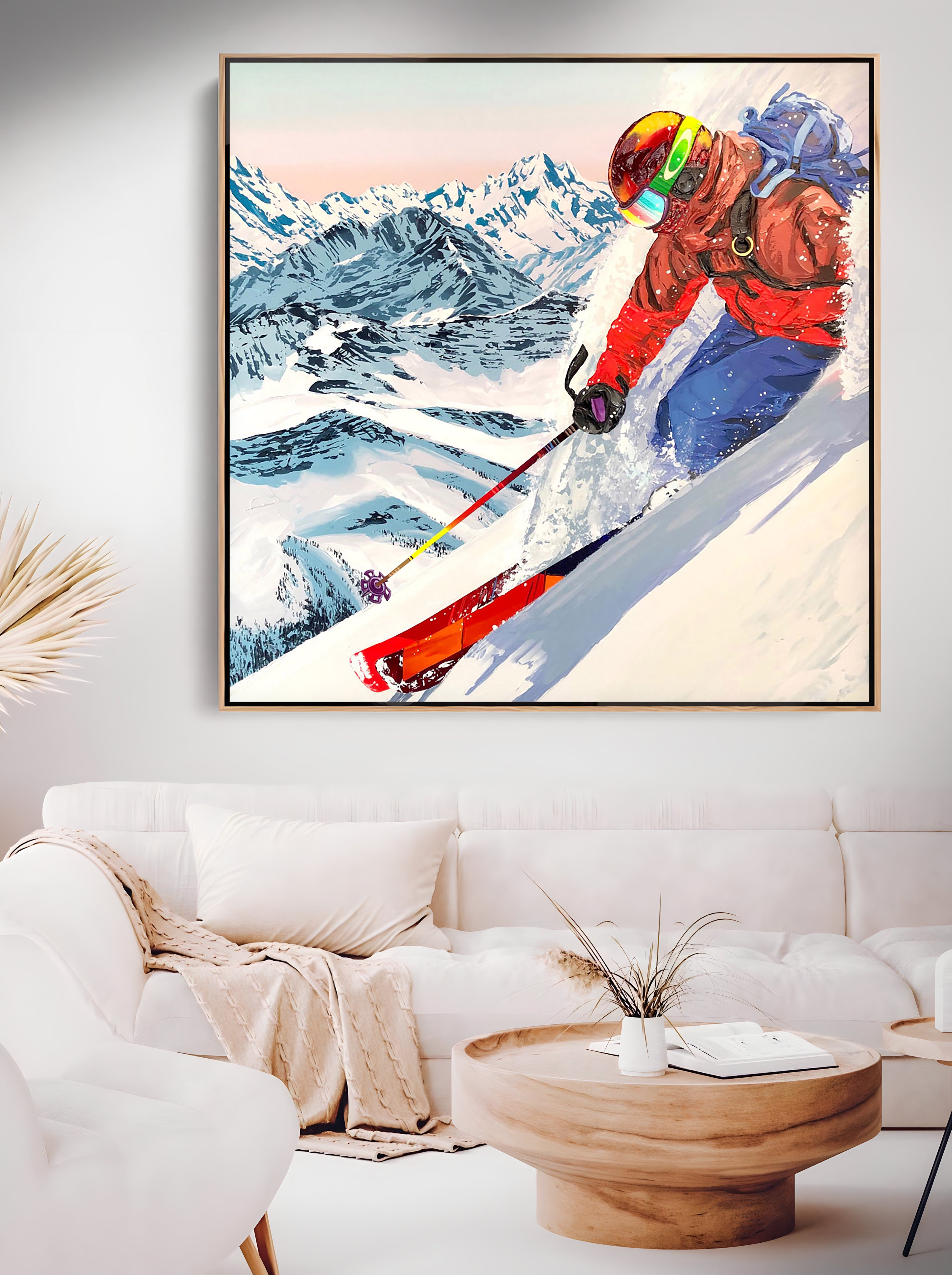 a painting of a skier skiing down a mountain