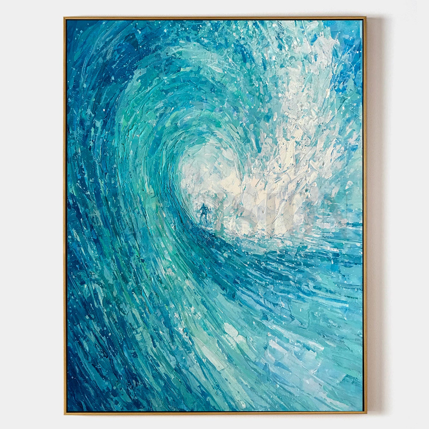 a painting of a blue wave in the ocean