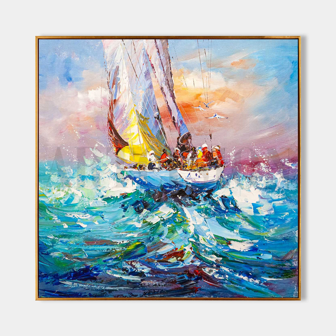 a painting of a sailboat in the ocean