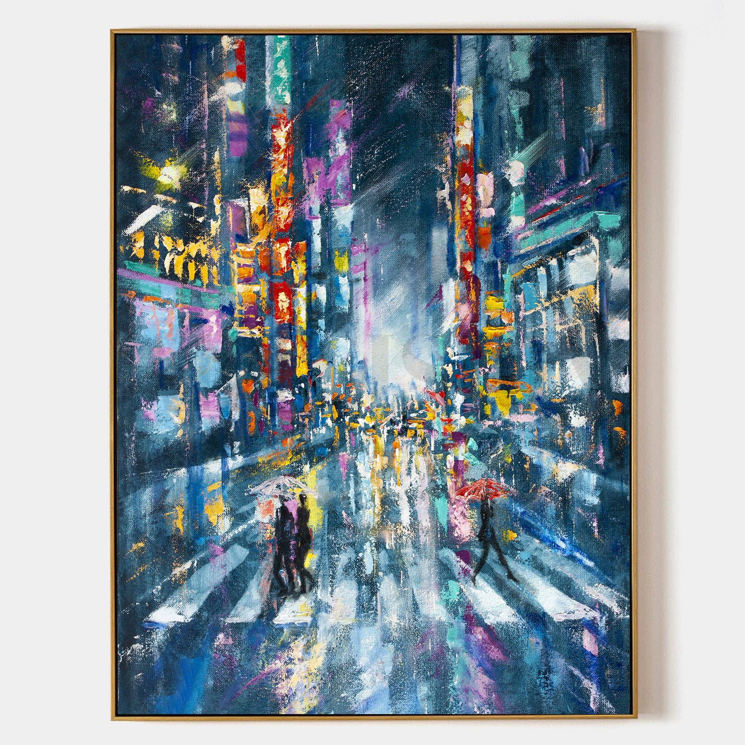 a painting of a city street at night