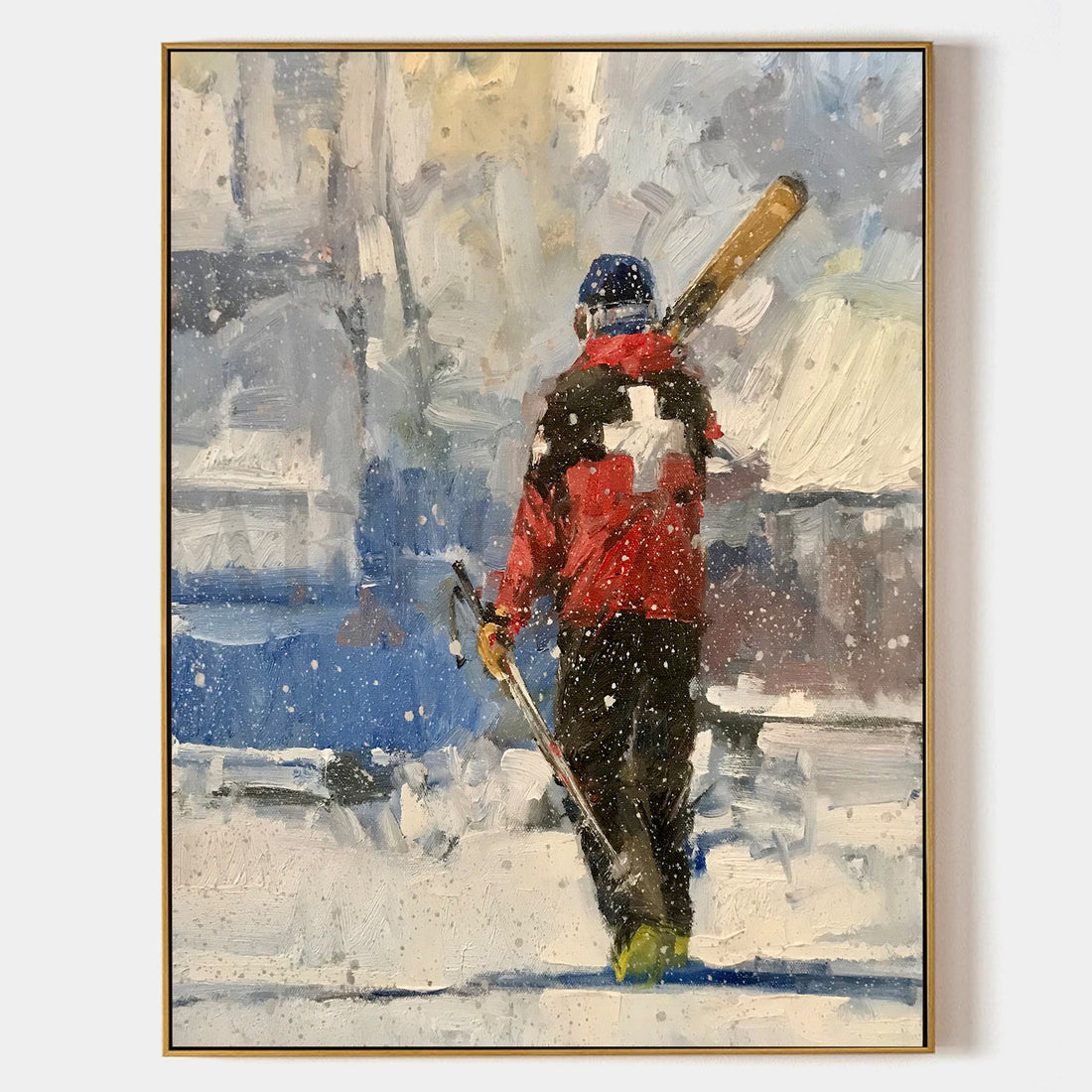 a painting of a man holding a baseball bat