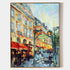 a painting of a city street with people walking