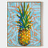 a painting of a pineapple on a blue and orange background