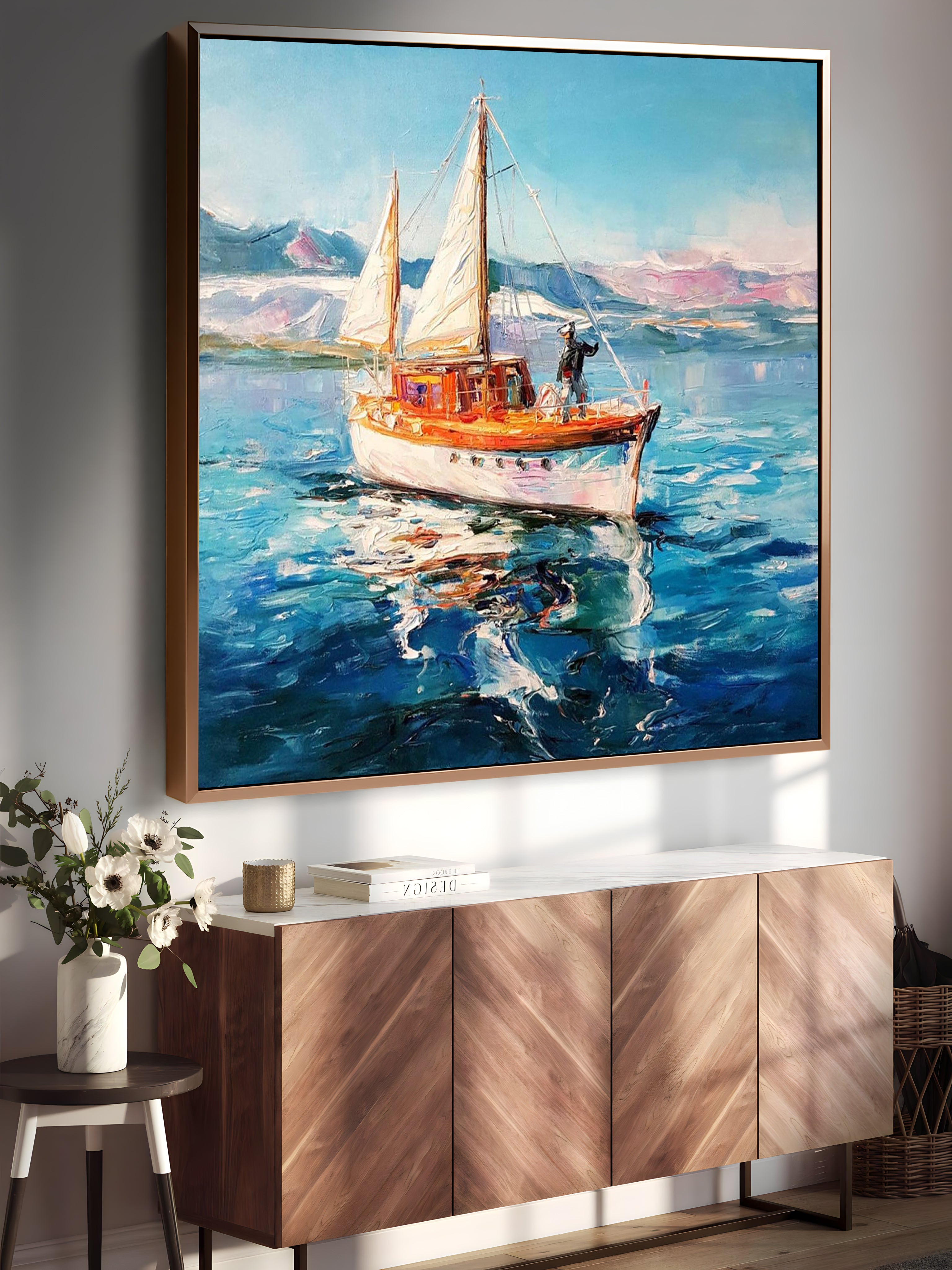 a painting of a sailboat in the ocean