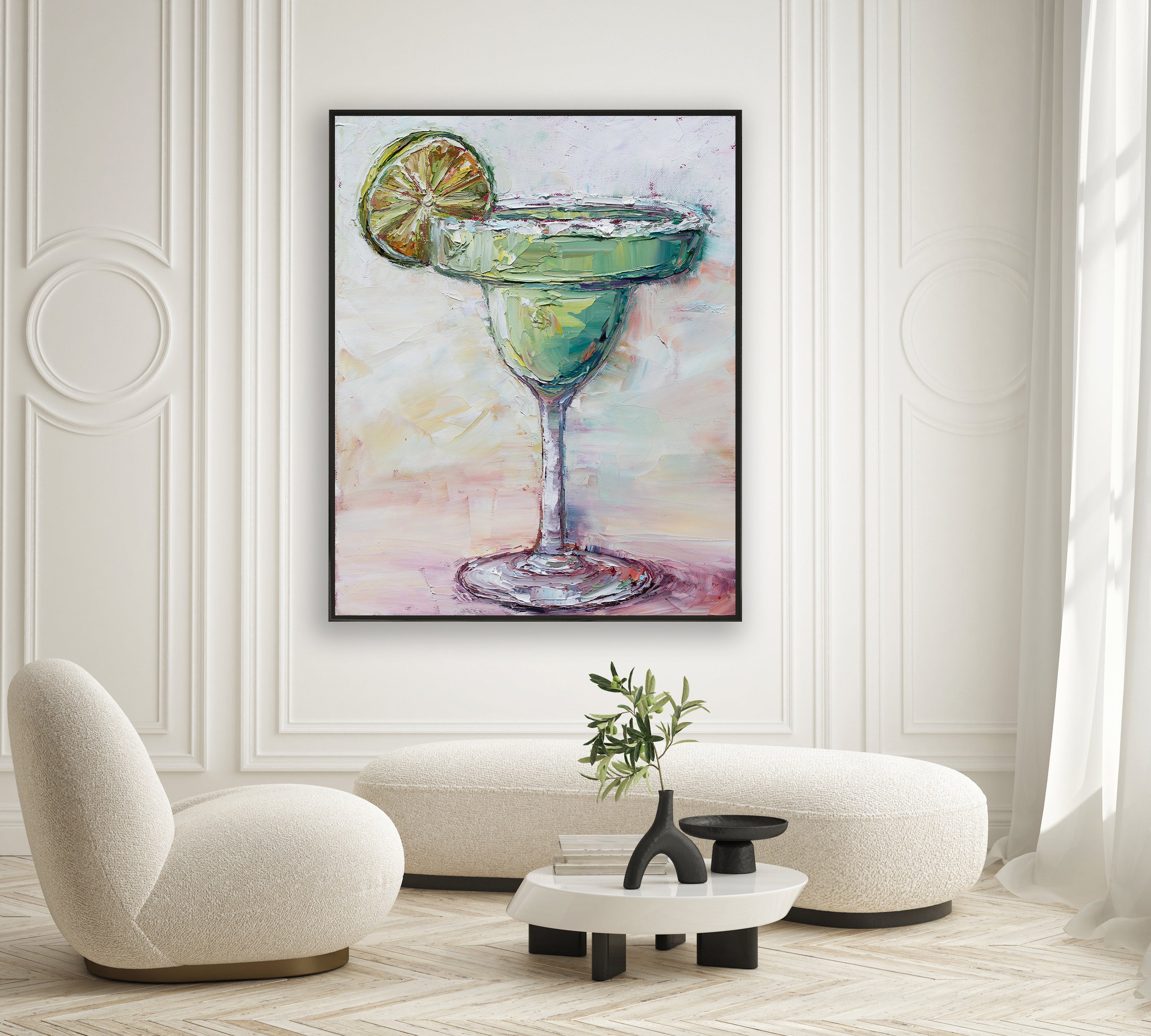 a painting of a green drink in a glass