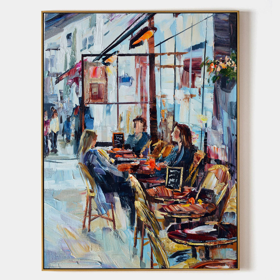 a painting of people sitting at a table in a restaurant