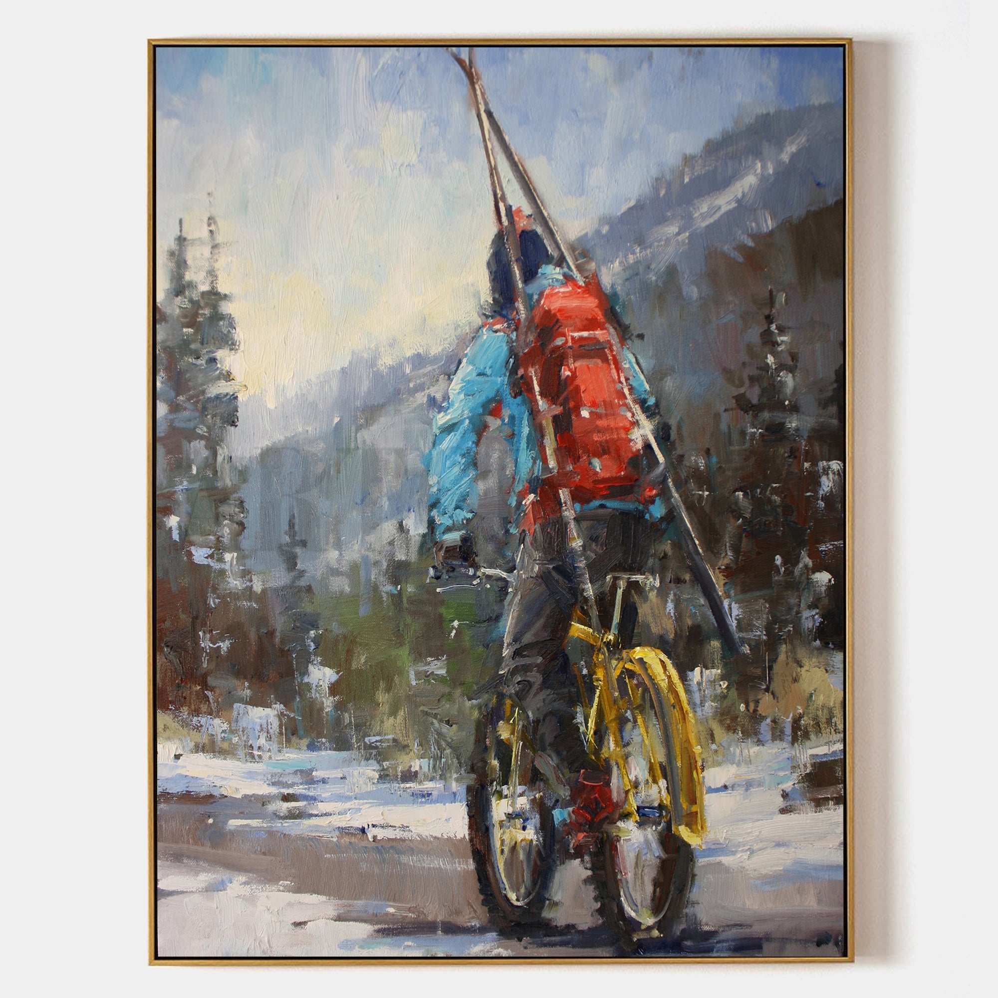 a painting of a person on a bike