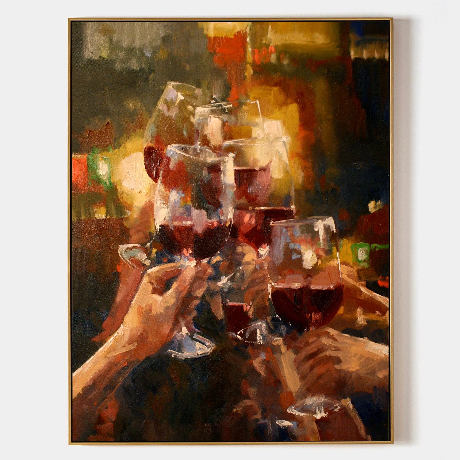 a painting of a group of people holding wine glasses