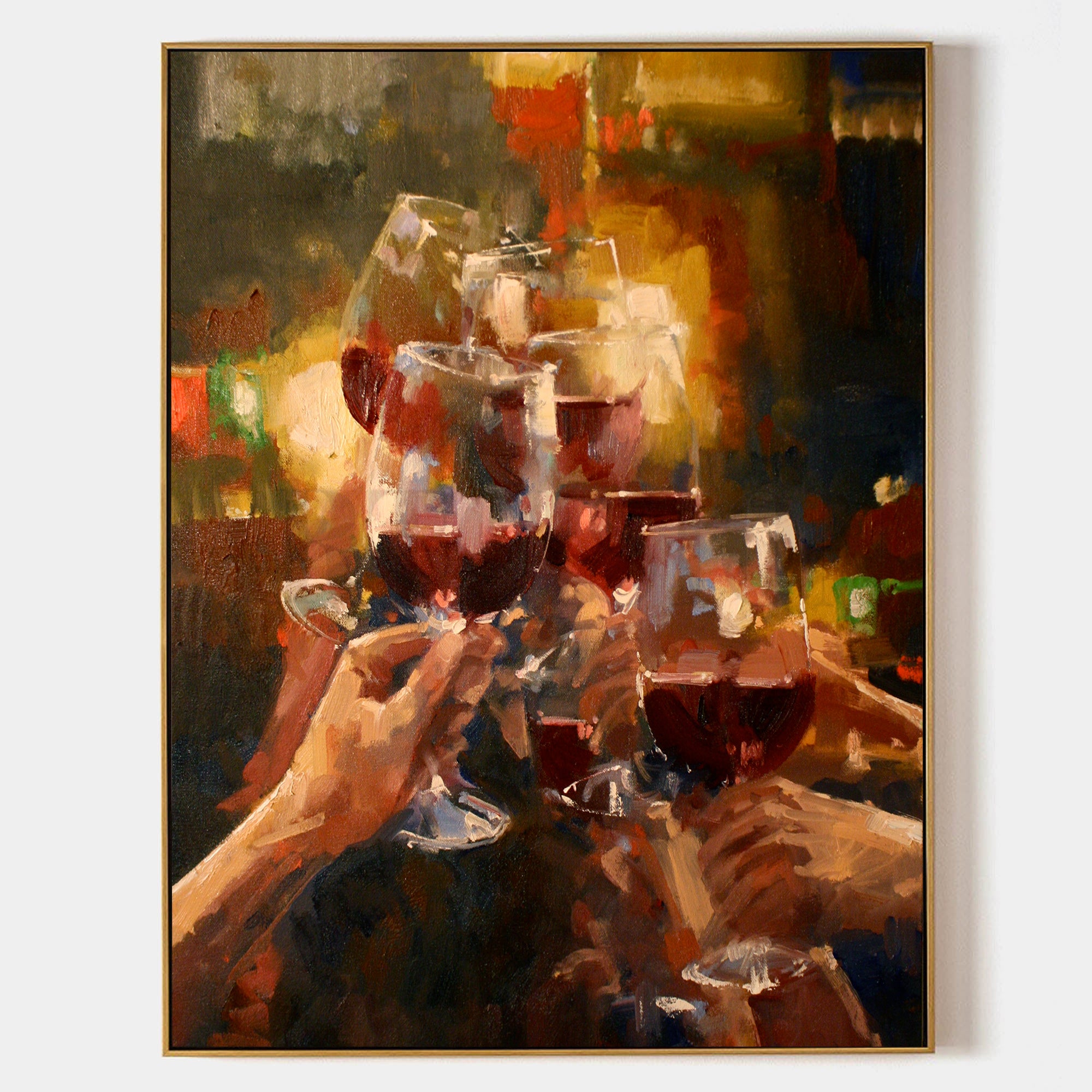 a painting of a group of people holding wine glasses