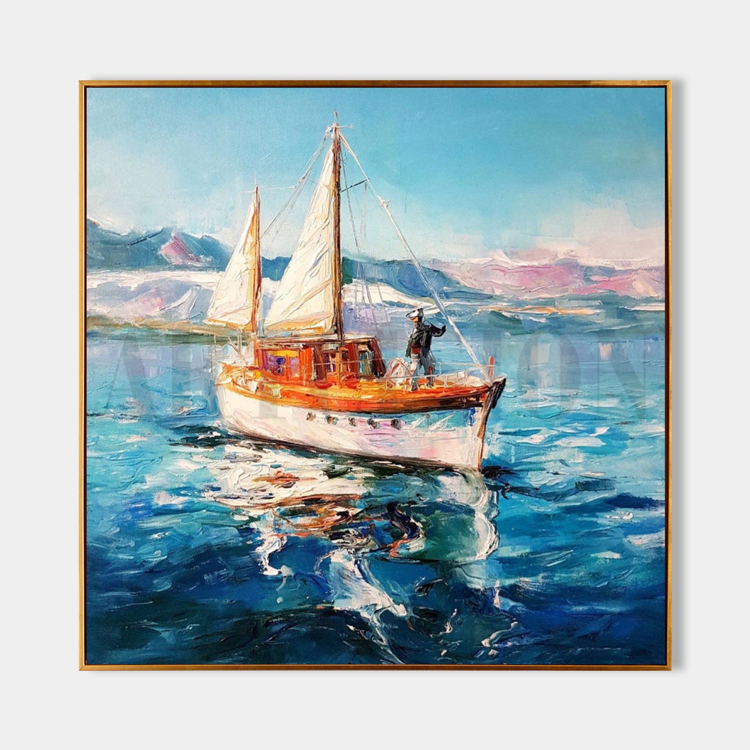 a painting of a sailboat in the ocean