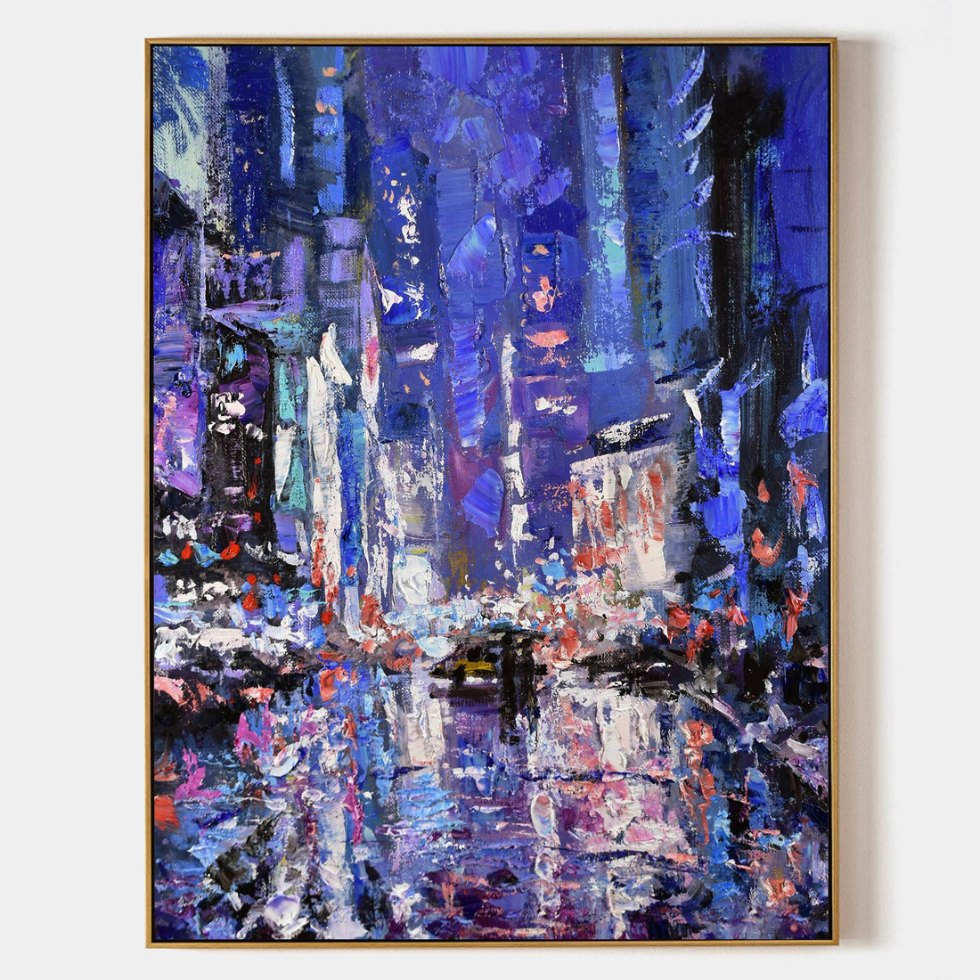 a painting of a city street at night