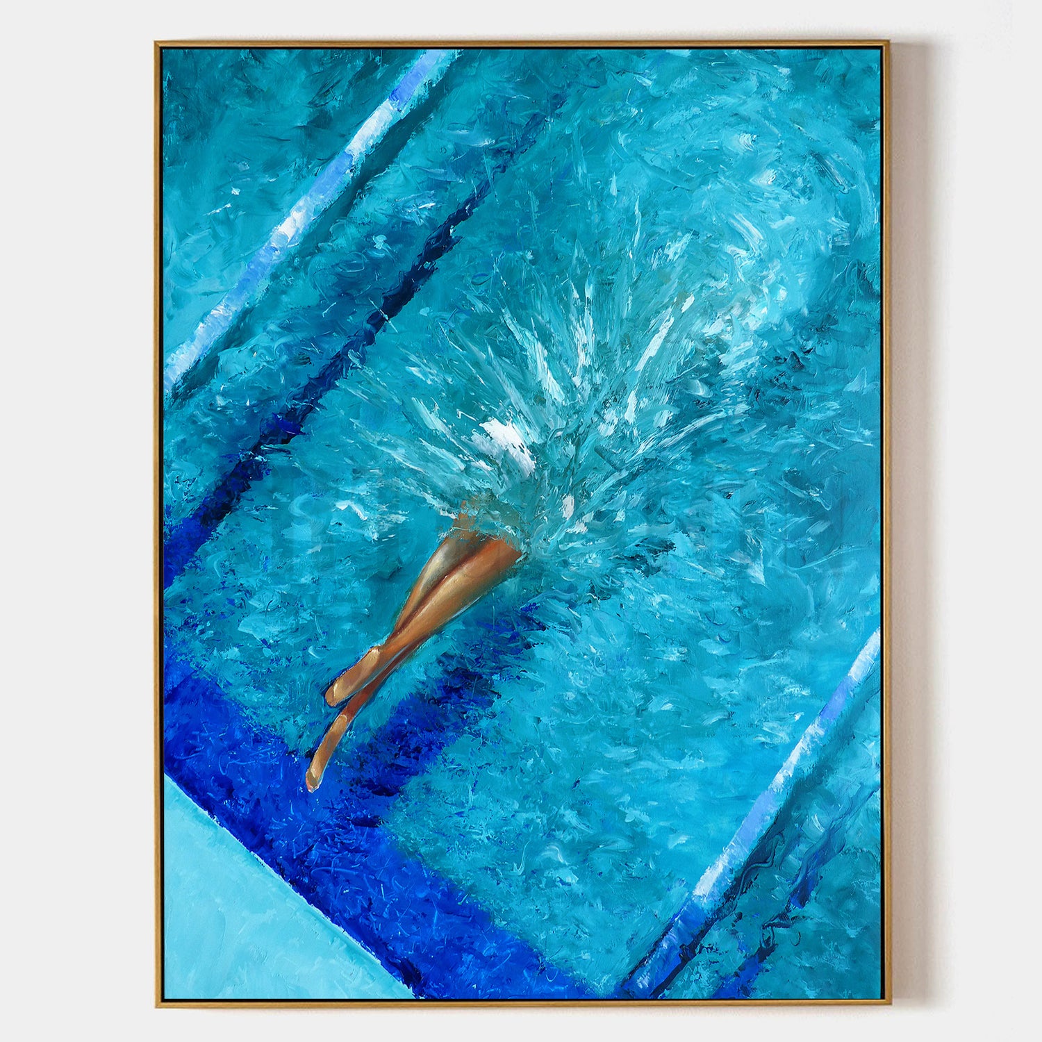 a painting of a woman swimming in a pool