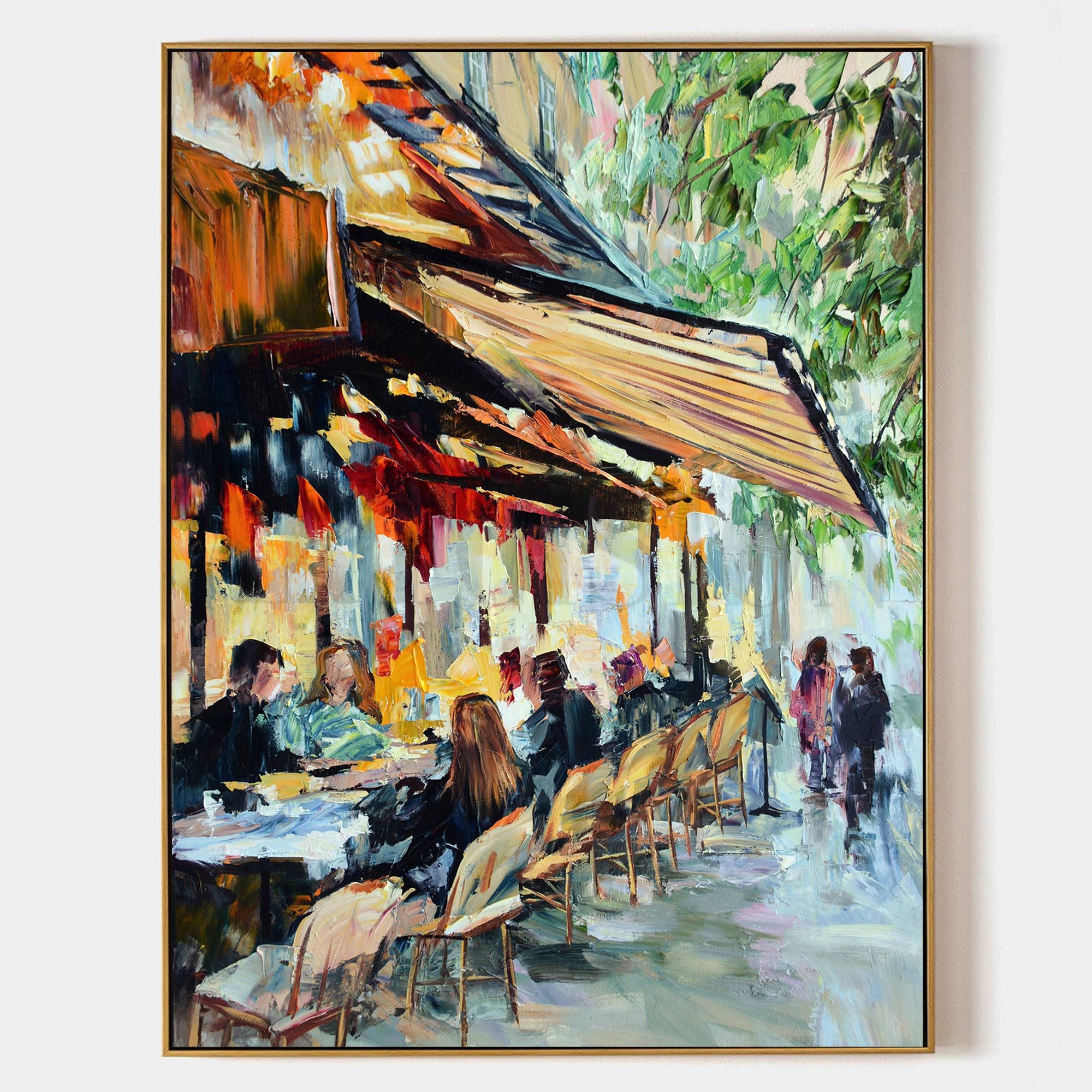 a painting of people sitting at a restaurant