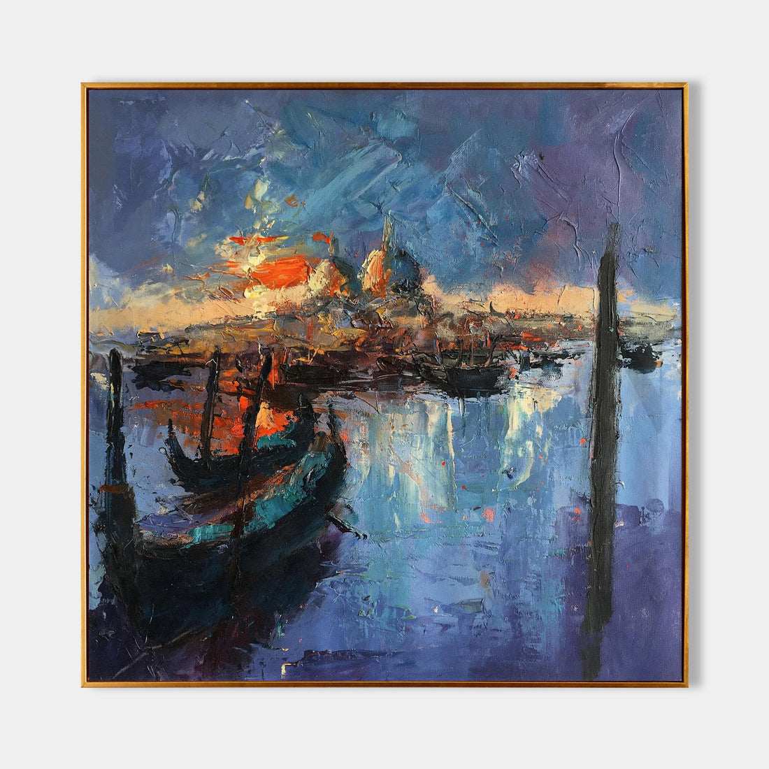 a painting of a boat in the water