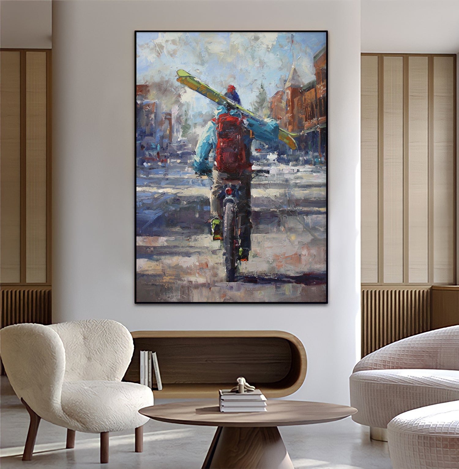 a painting of a person riding a bike