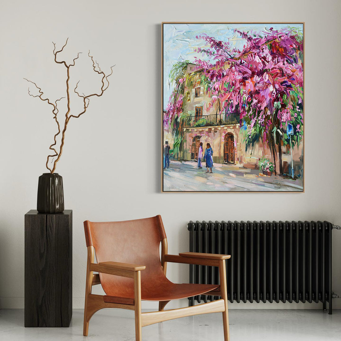 a painting of a tree in a living room