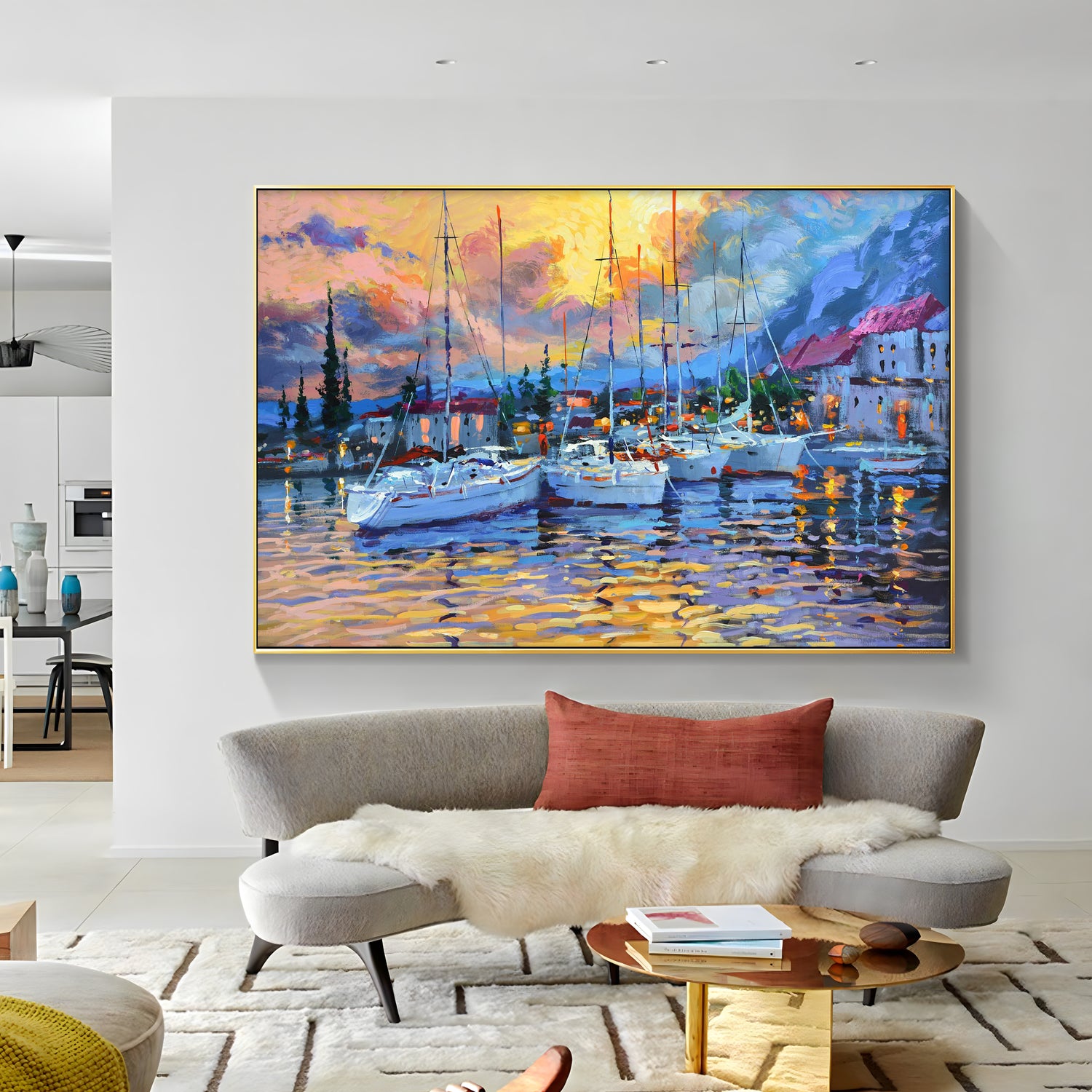 a painting hanging on the wall of a room