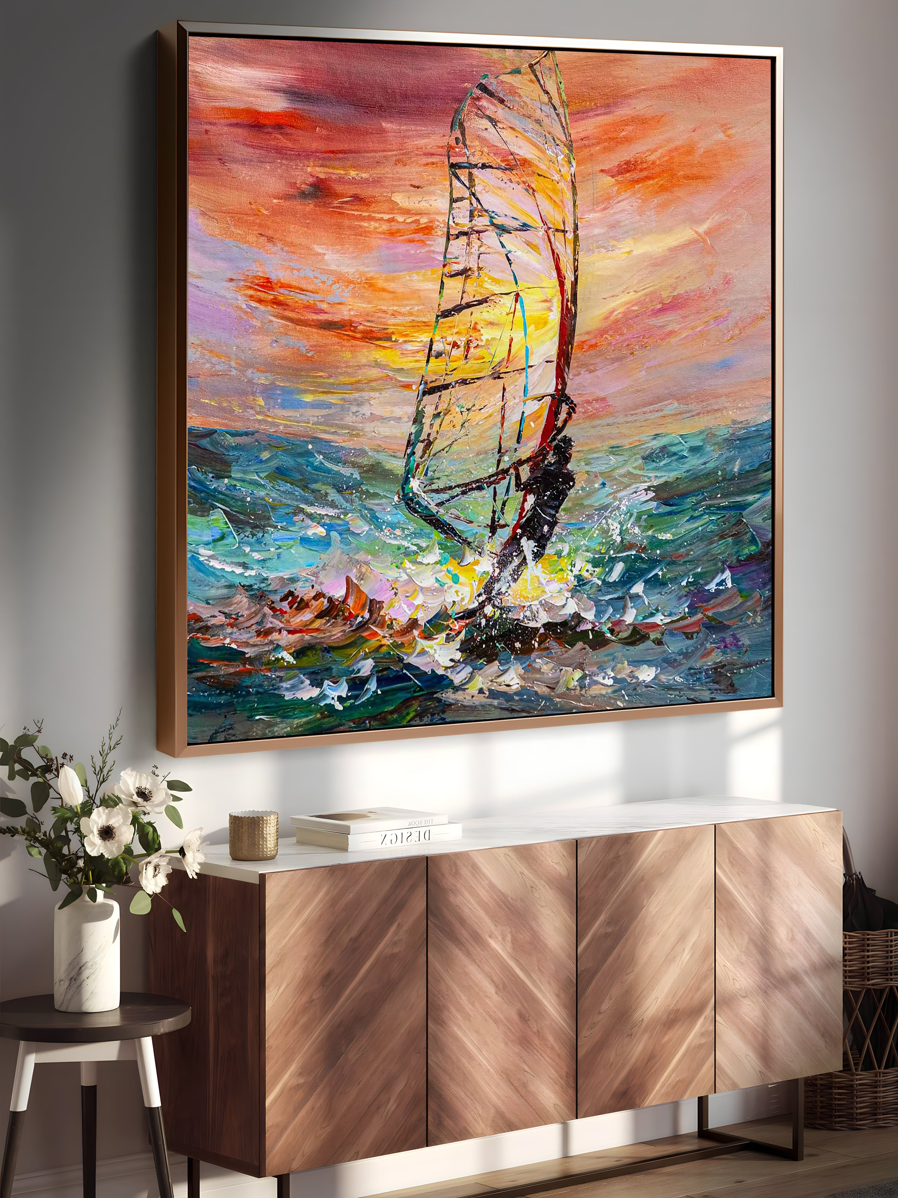 a painting of a sailboat in the ocean