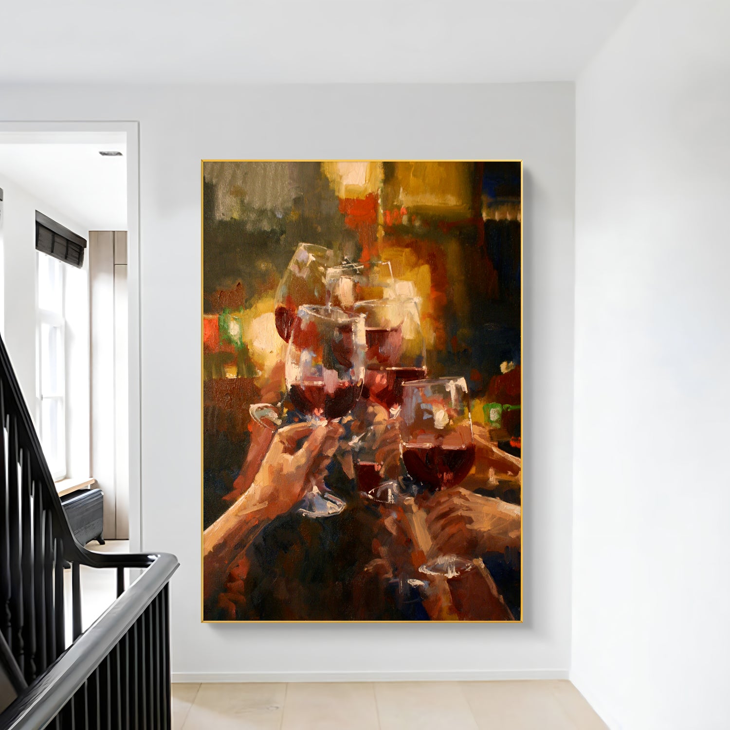 a painting of a group of people holding wine glasses