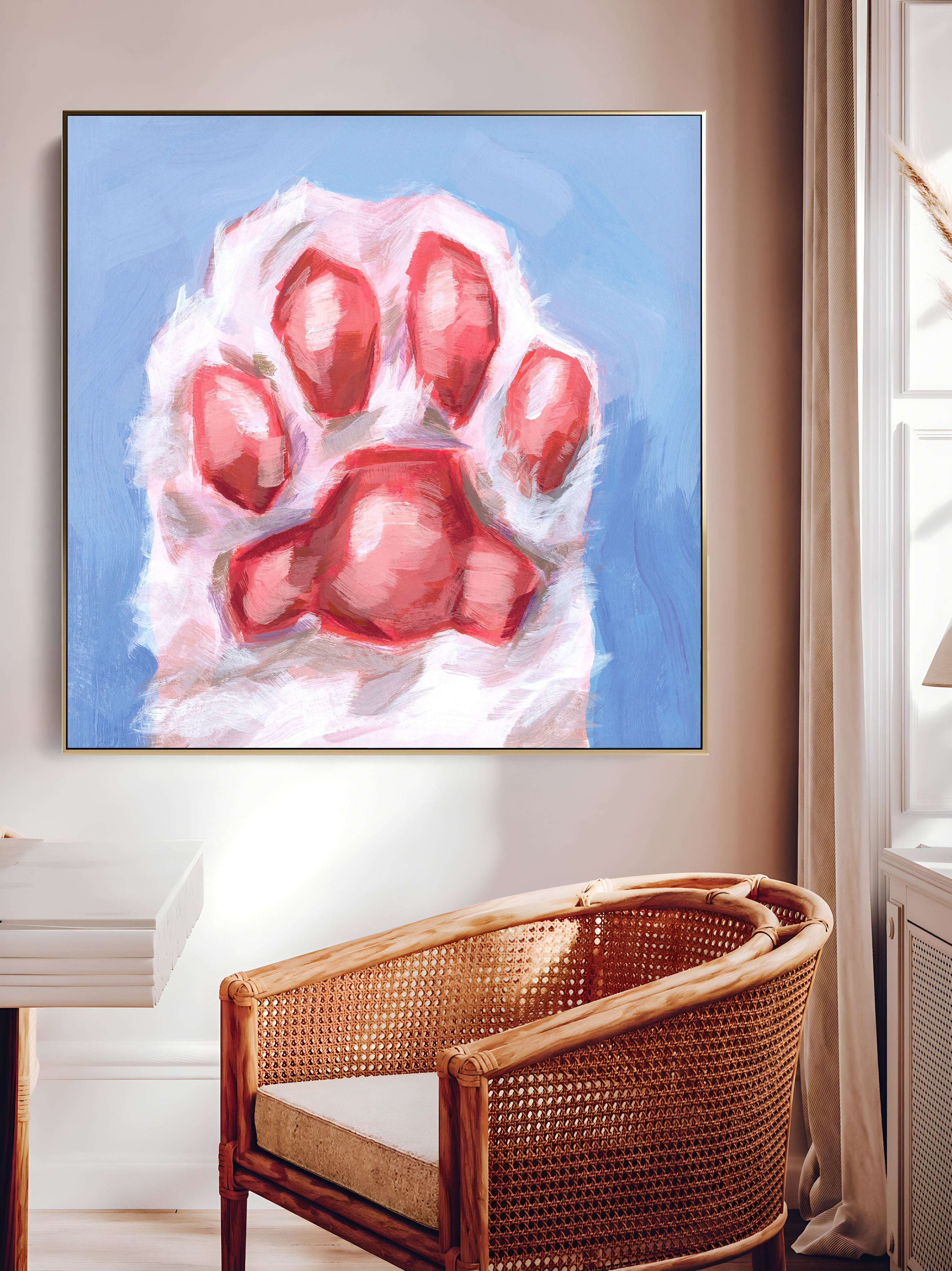 a painting of a paw print on a wall