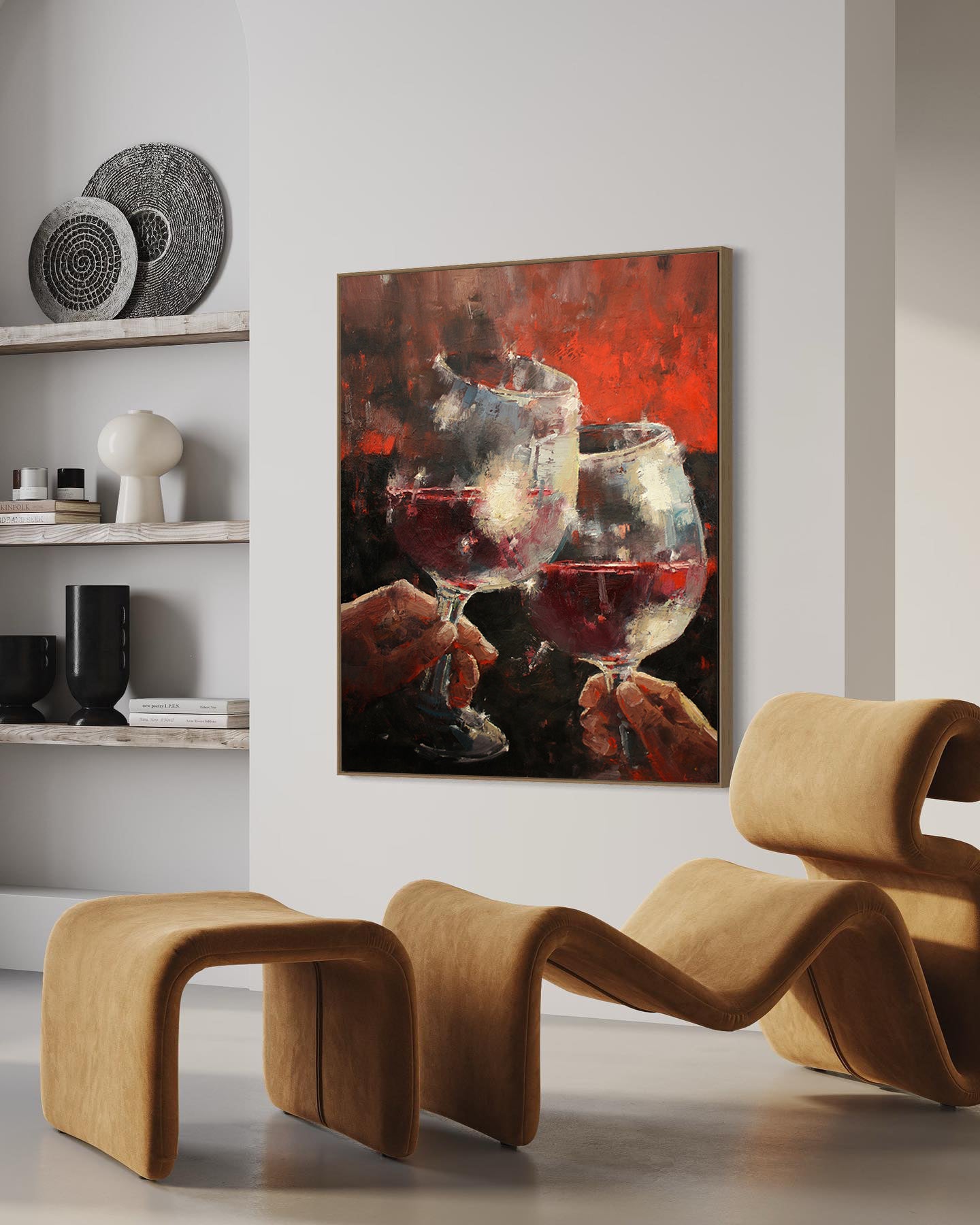 a painting of two glasses of wine on a wall